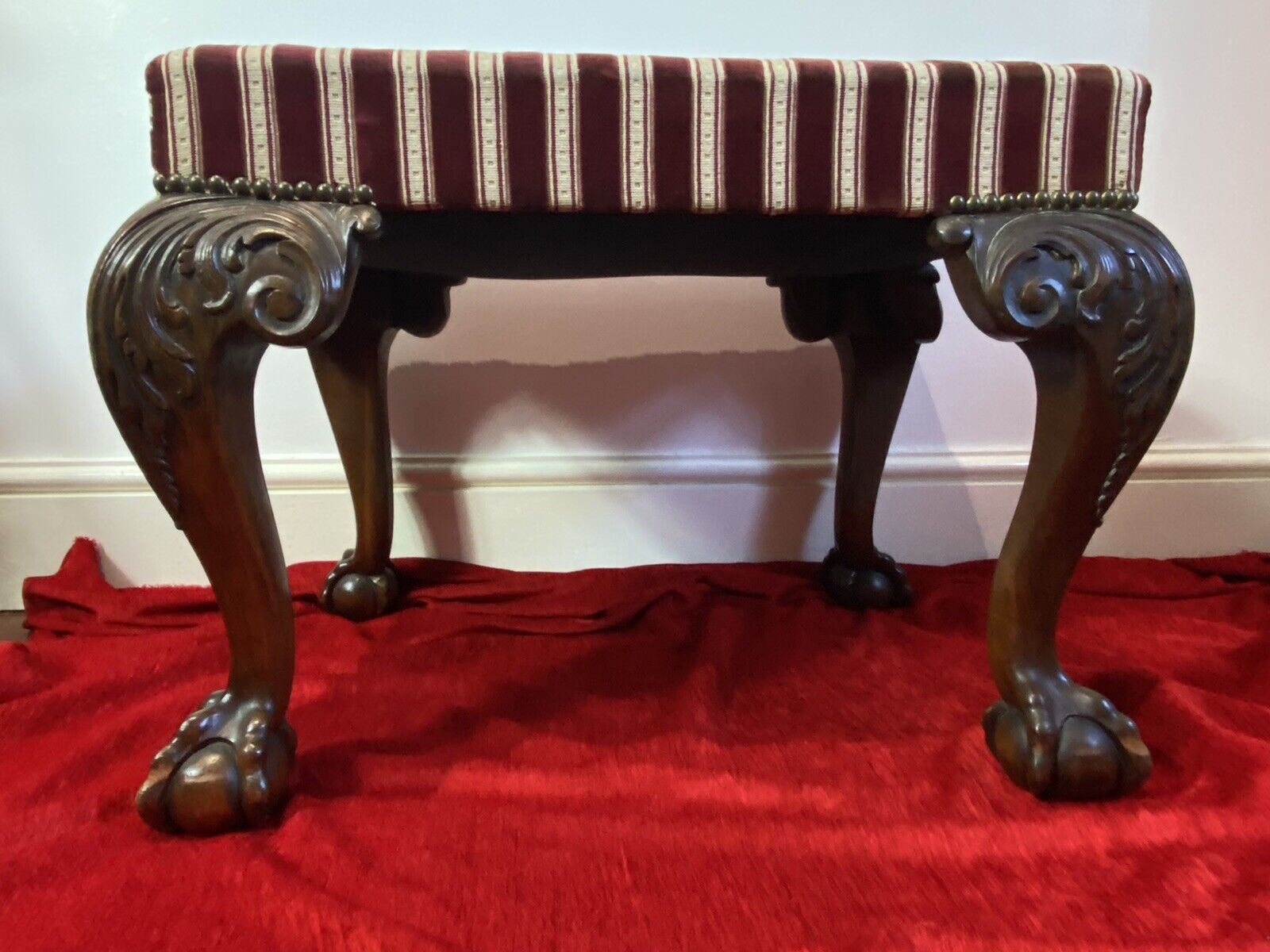 Period Antique Regency Red Walnut Footstool With Elegant Claw And Ball Feet