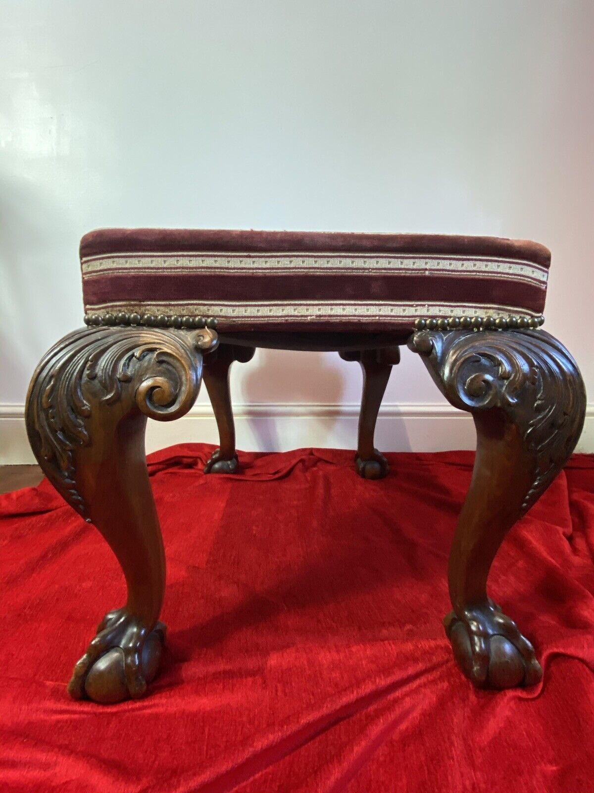 Period Antique Regency Red Walnut Footstool With Elegant Claw And Ball Feet photo vinterior