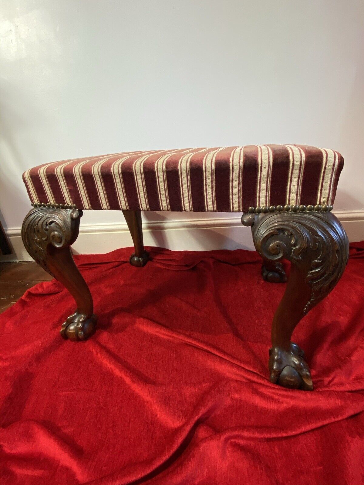 Period Antique Regency Red Walnut Footstool With Elegant Claw And Ball Feet photo vintage