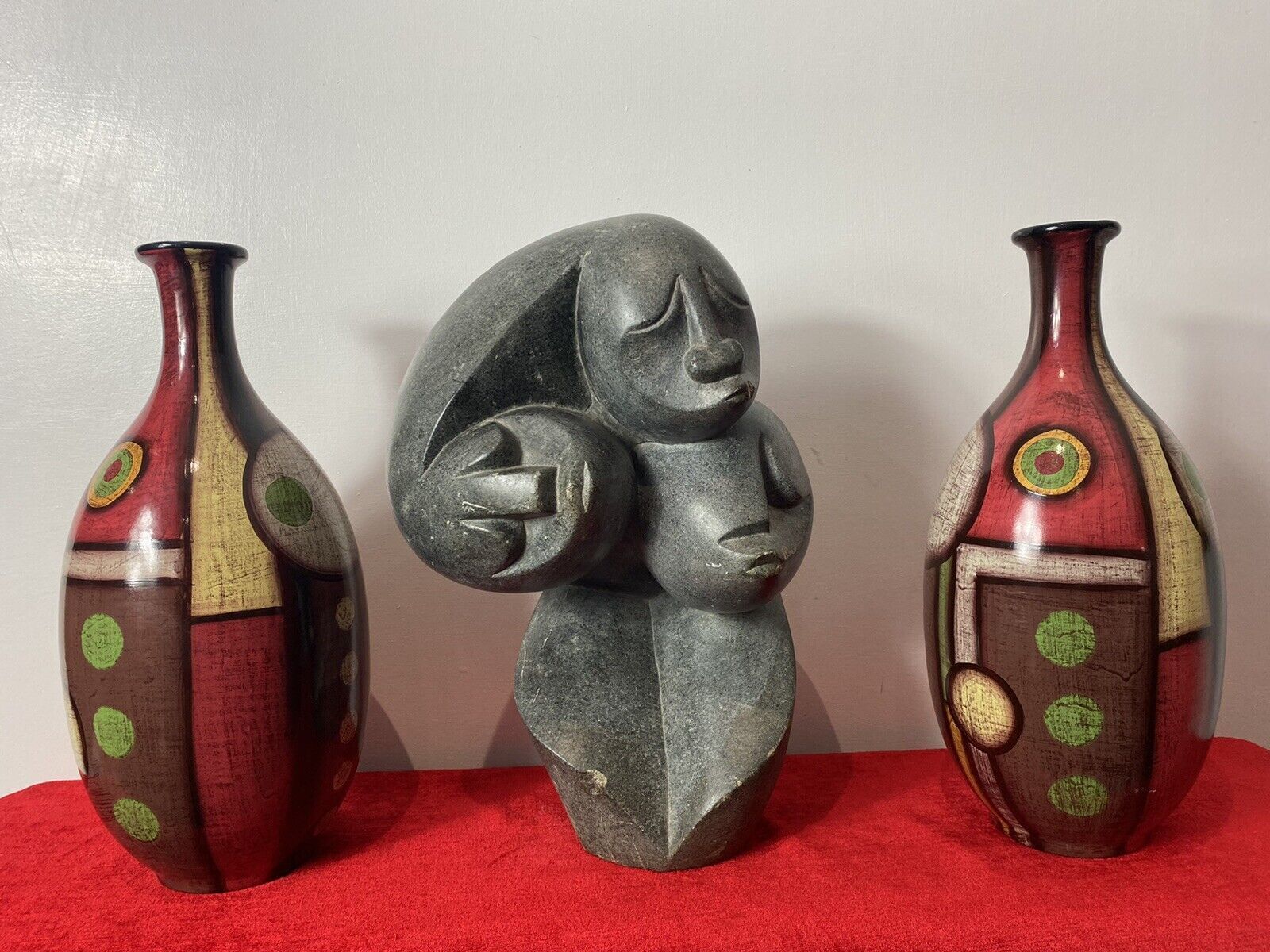 Pair Of Mid Century Geometric Abstract Amphora Vases In Art Deco Style photo for sale