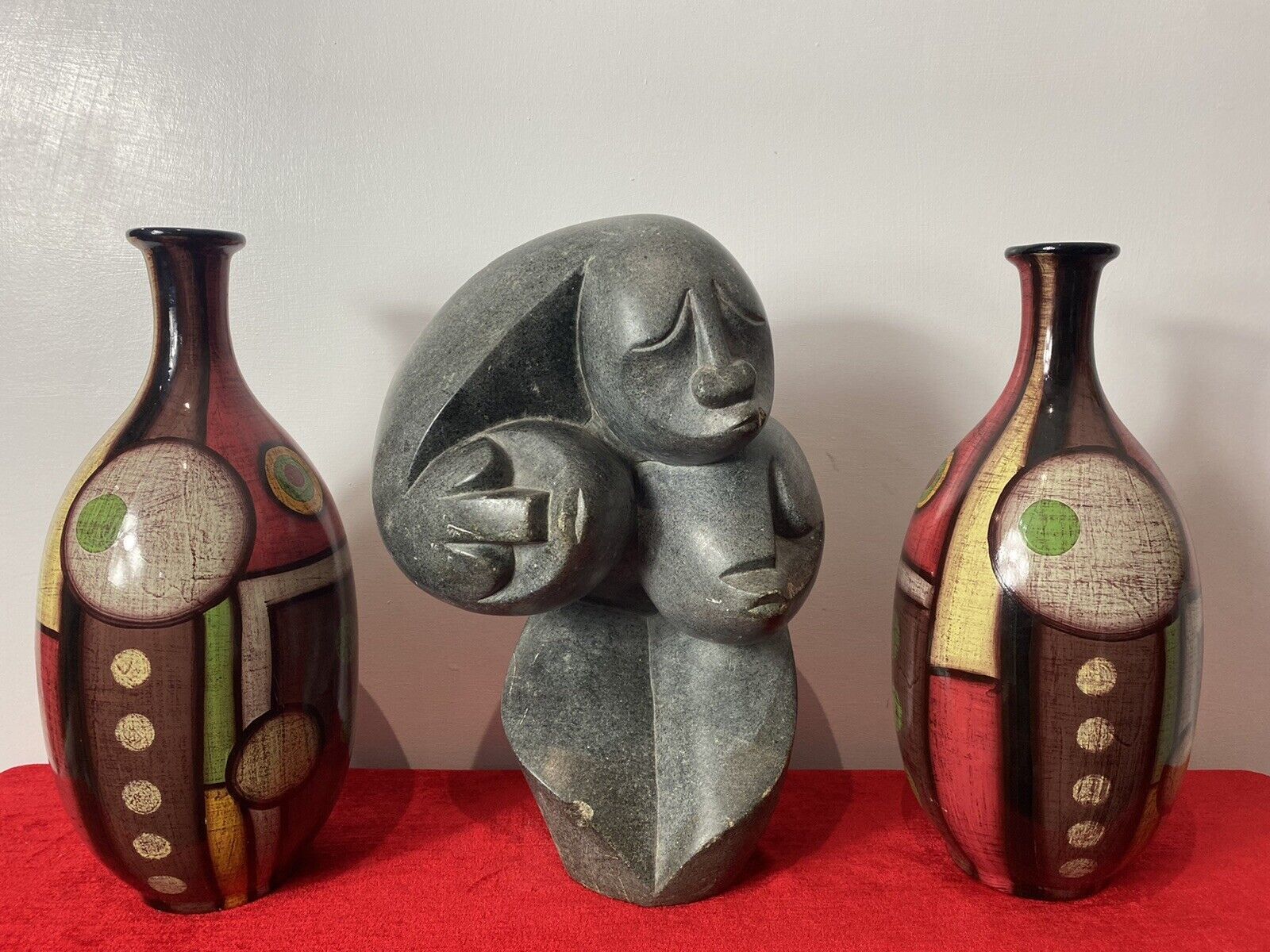 Pair Of Mid Century Geometric Abstract Amphora Vases In Art Deco Style photo 285.0