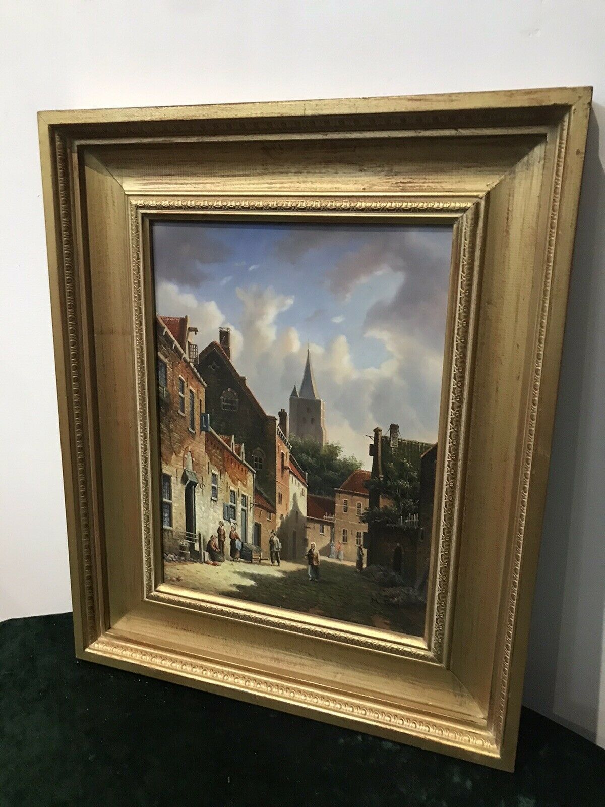 Original Dutch Street Scene Oil Painting In Gilt Frame Signed By Artist M Ives photo Art