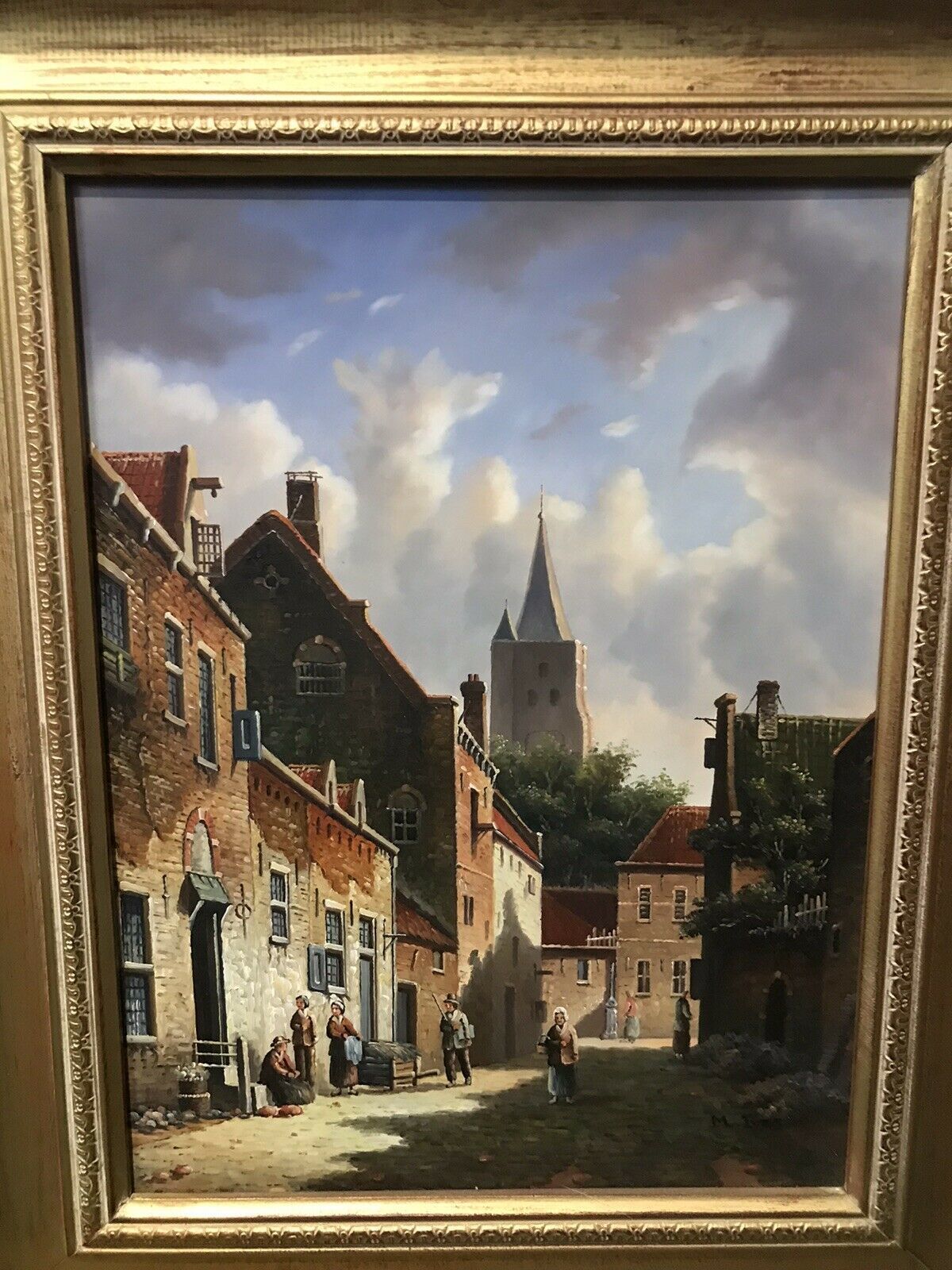 Original Dutch Street Scene Oil Painting In Gilt Frame Signed By Artist M Ives photo 375.0