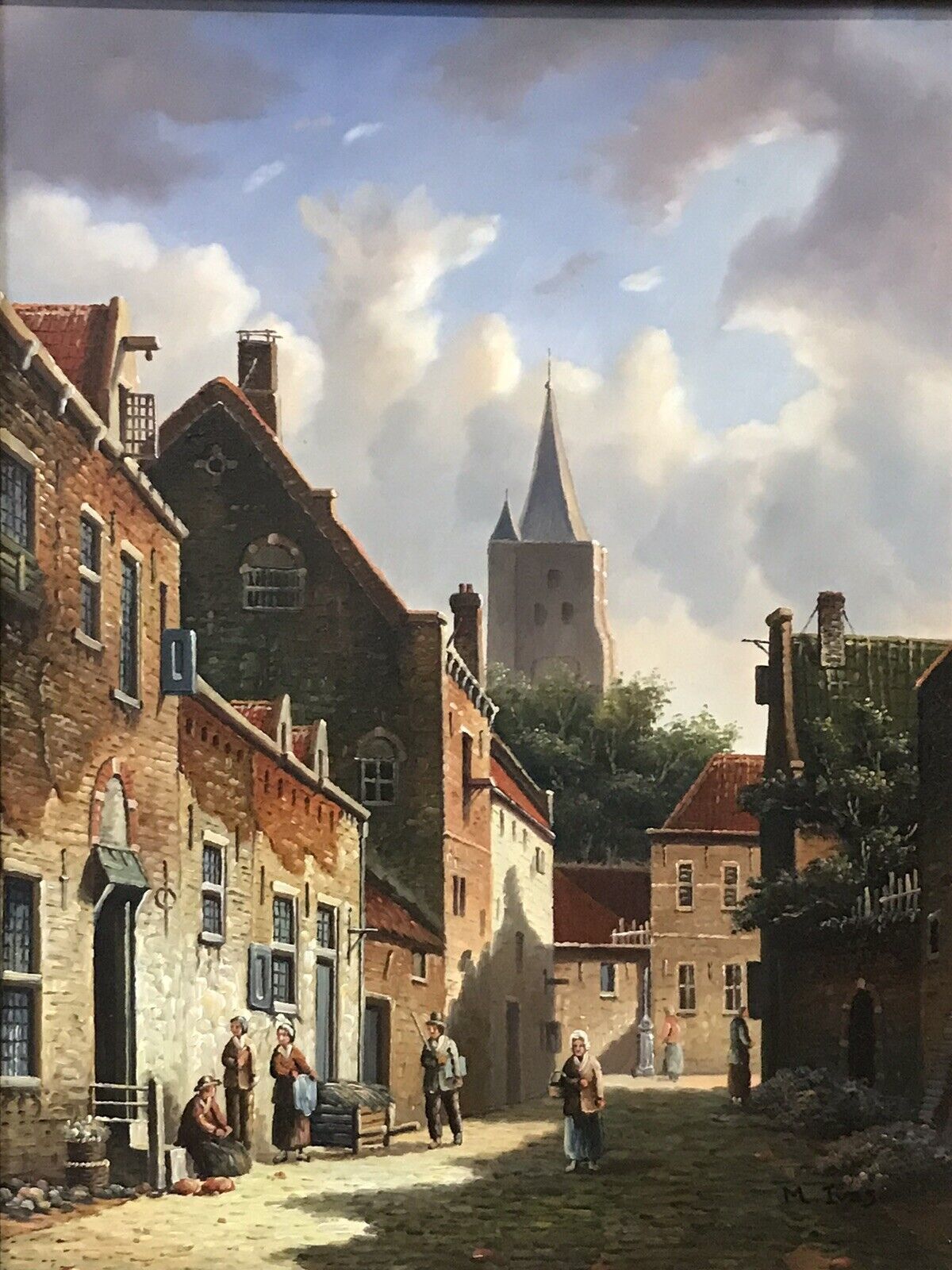 Original Dutch Street Scene Oil Painting In Gilt Frame Signed By Artist M Ives photo vinterior