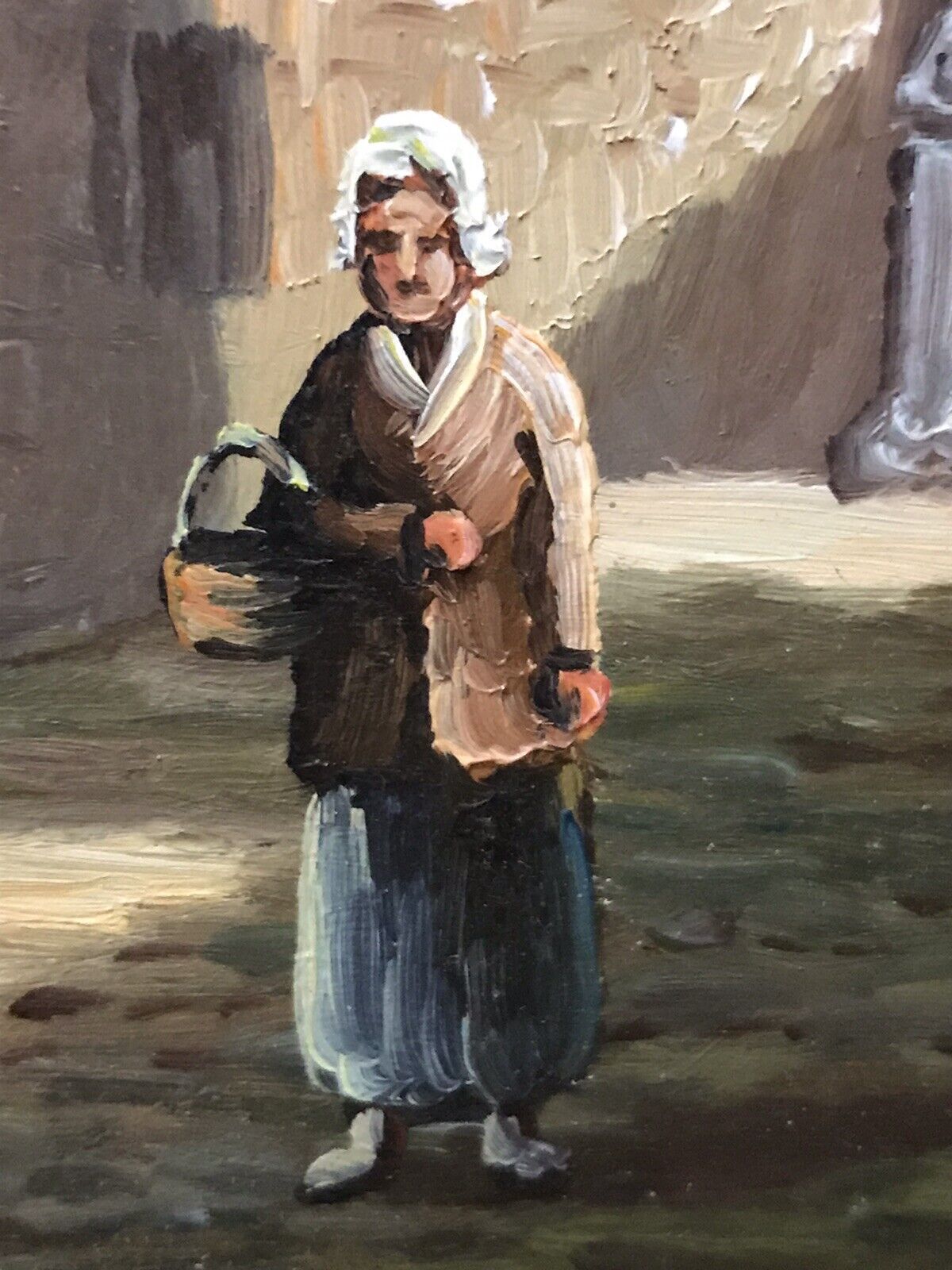 Original Dutch Street Scene Oil Painting In Gilt Frame Signed By Artist M Ives photo vintage