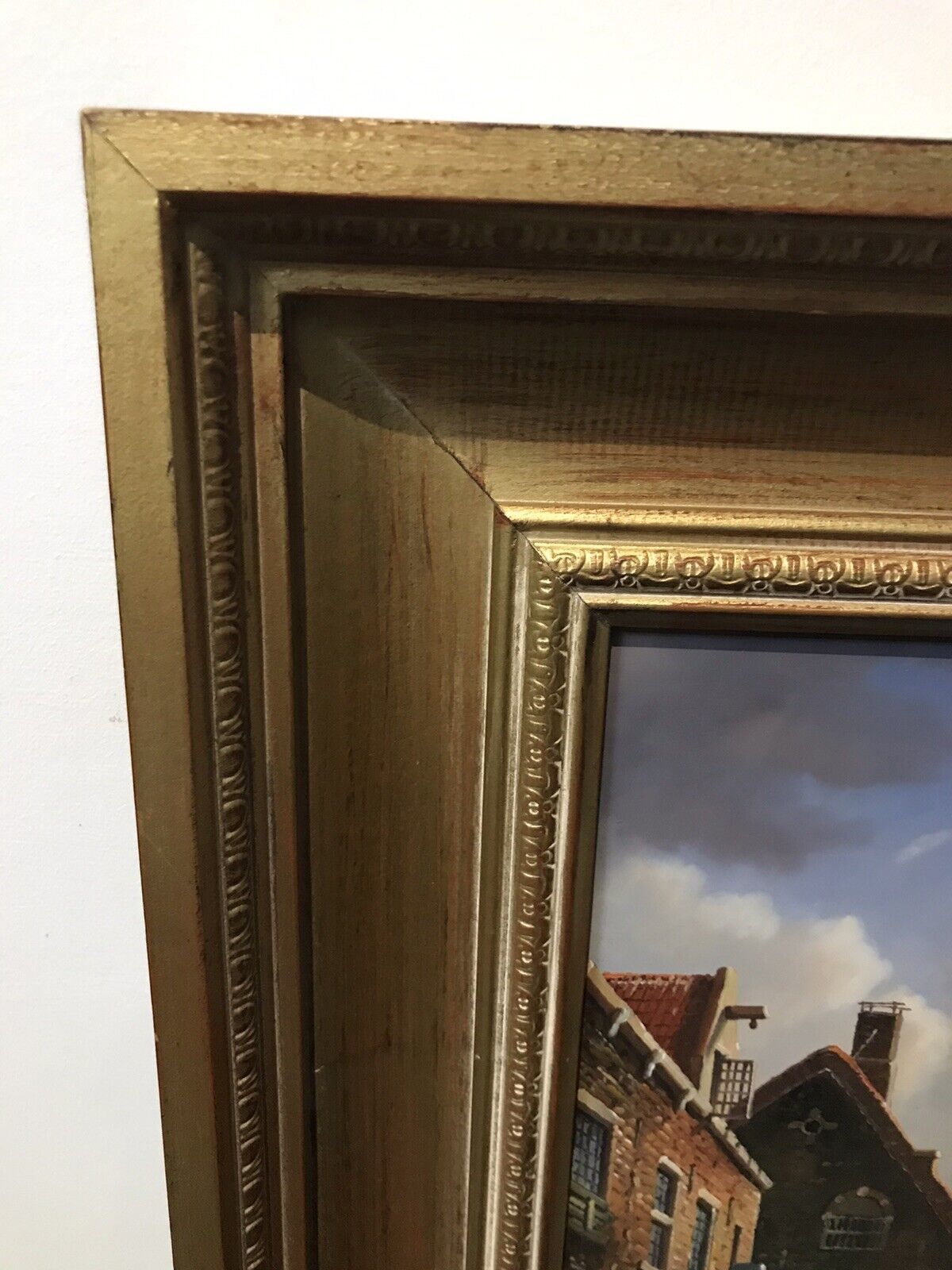 375.0 Original Dutch Street Scene Oil Painting In Gilt Frame Signed By Artist M Ives photo