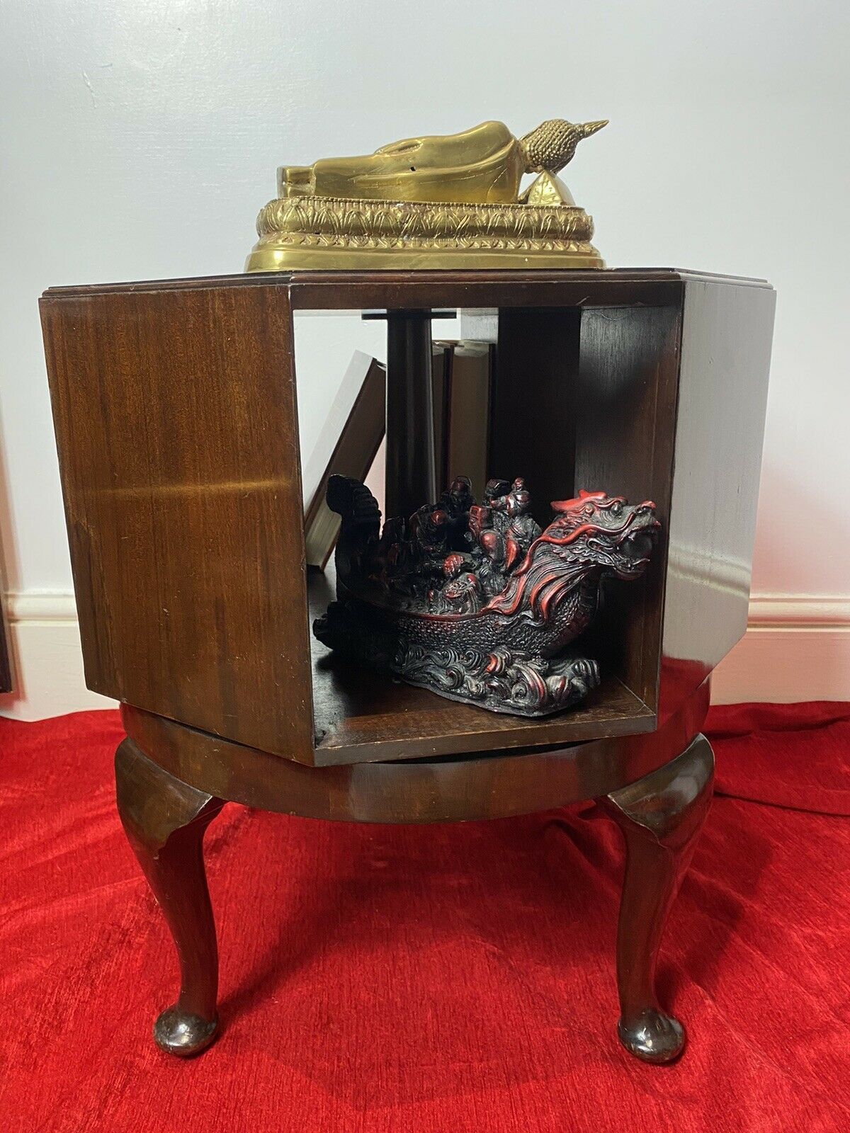 325.0 Revolving Octagonal Cherry Mahogany Bookcase On Elegant Queen Anne Legs photo