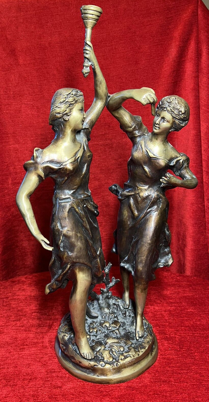 Ernest Rancoulet Bronze Sculpture Of Two Ladies Lighting Torcher Titled Olympia photo for sale