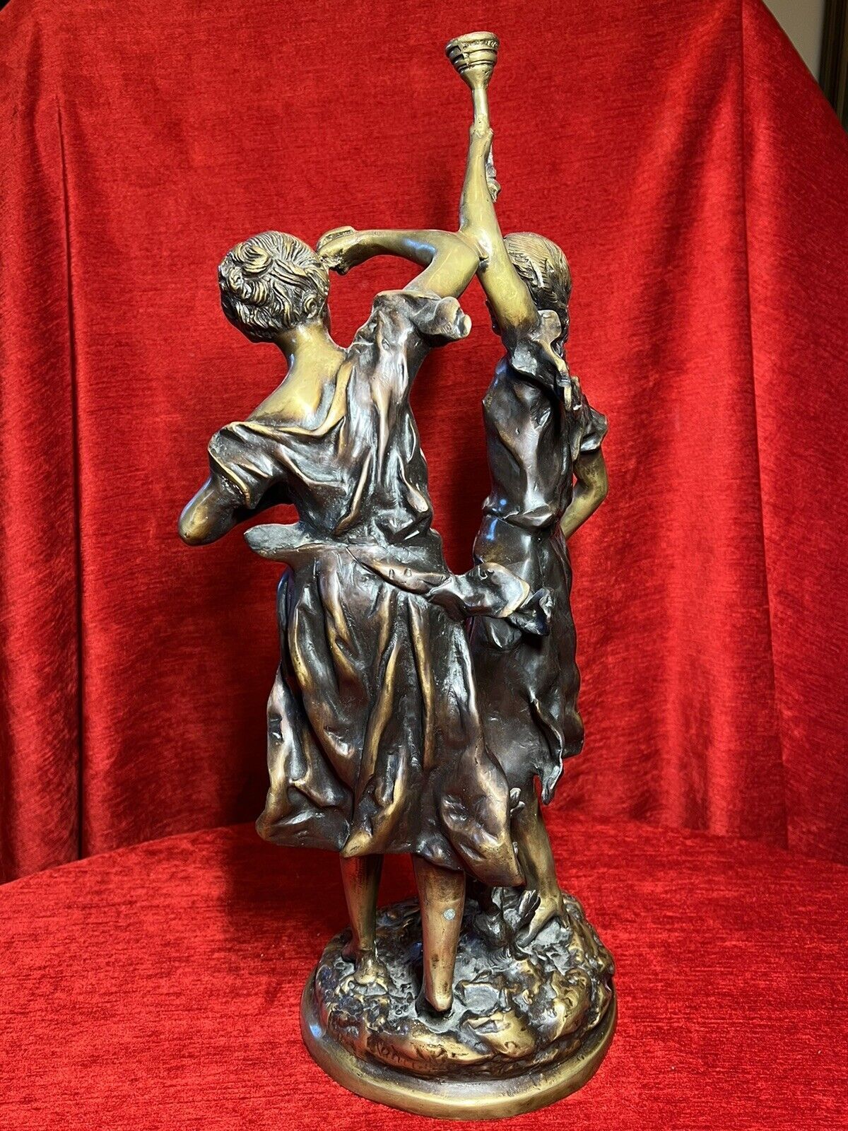 photo furniture Ernest Rancoulet Bronze Sculpture Of Two Ladies Lighting Torcher Titled Olympia