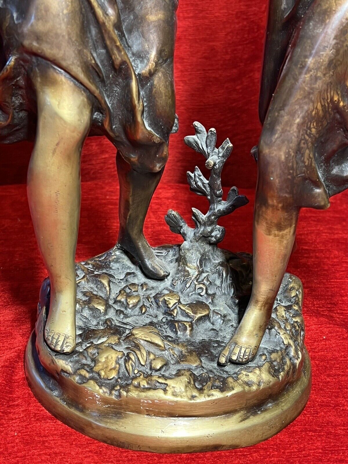 photo for sale Ernest Rancoulet Bronze Sculpture Of Two Ladies Lighting Torcher Titled Olympia