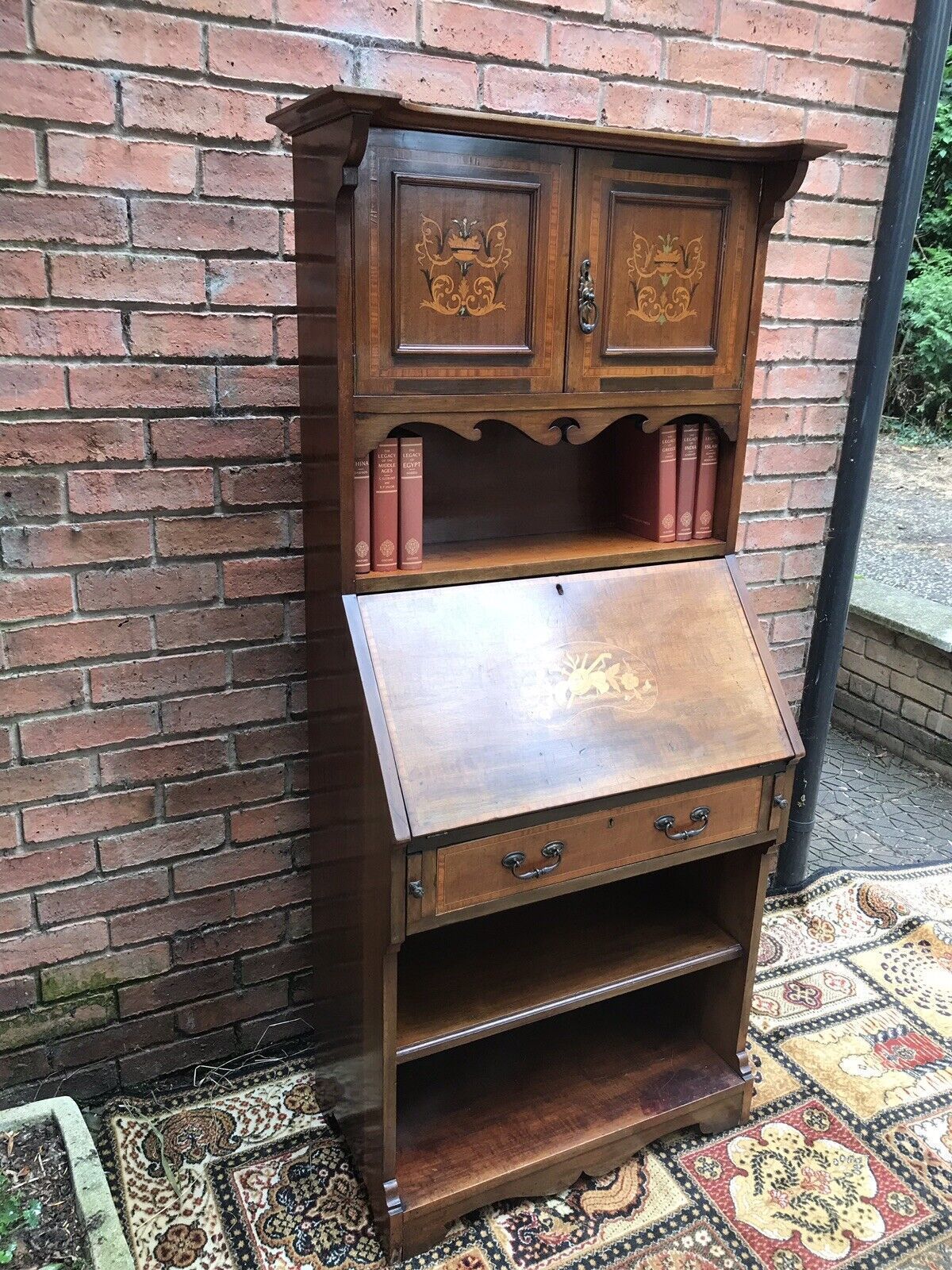 Fine Red Walnut Arts And Crafts Secretaire Bookcase photo for sale