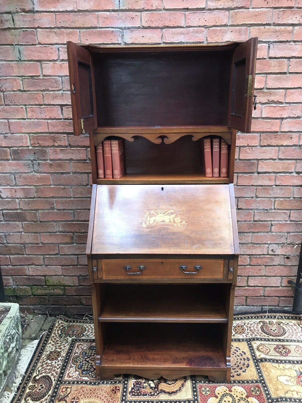Fine Red Walnut Arts And Crafts Secretaire Bookcase photo Furniture