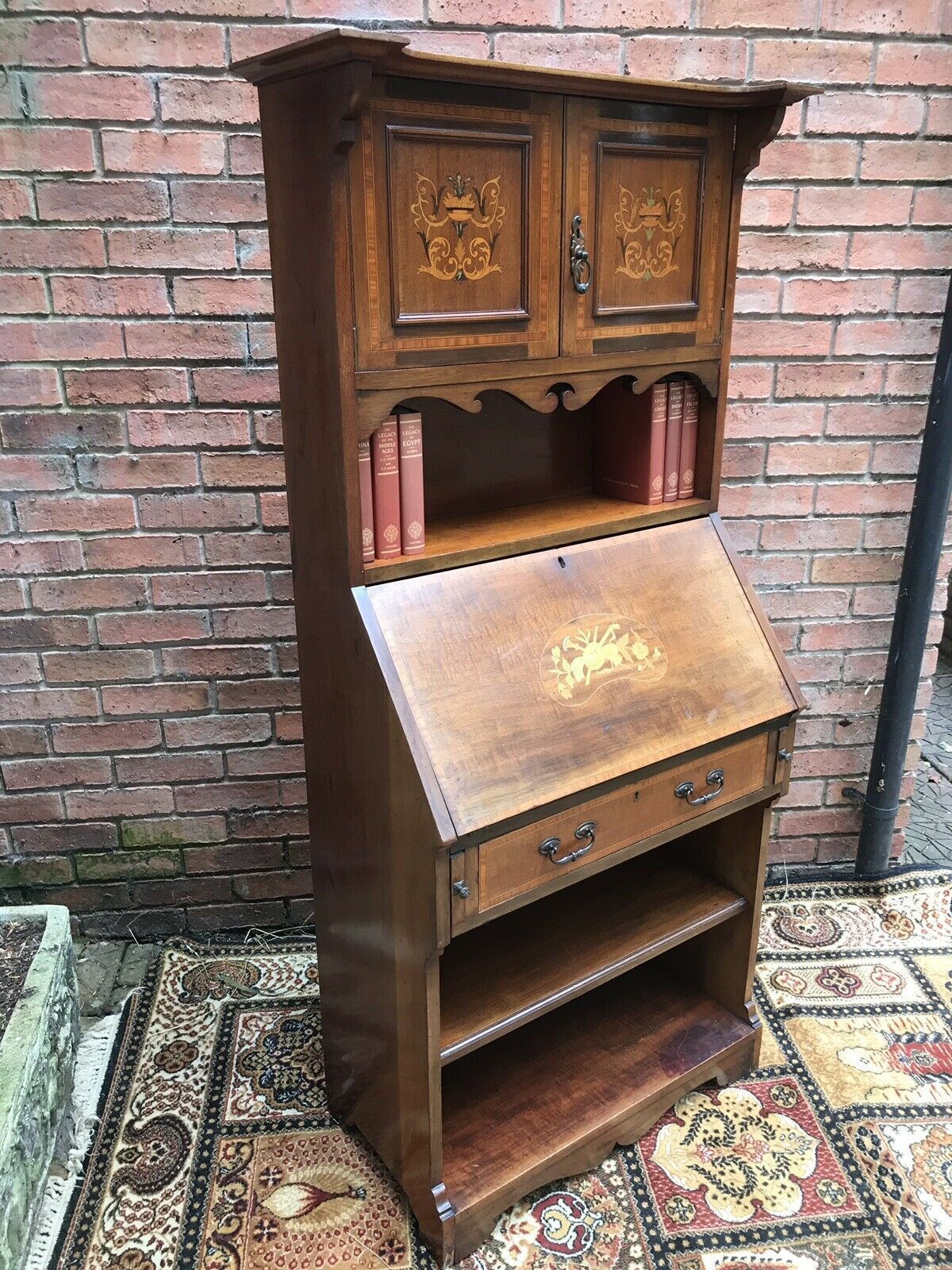 Fine Red Walnut Arts And Crafts Secretaire Bookcase photo 1295.0