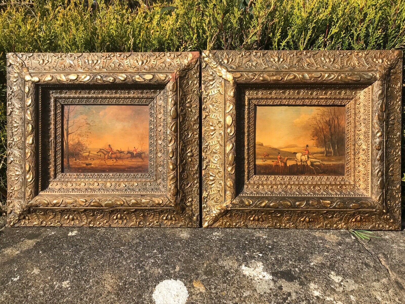 Pair Of Fine Art Hunting Scene Oil Paintings By Artist Brain Cook