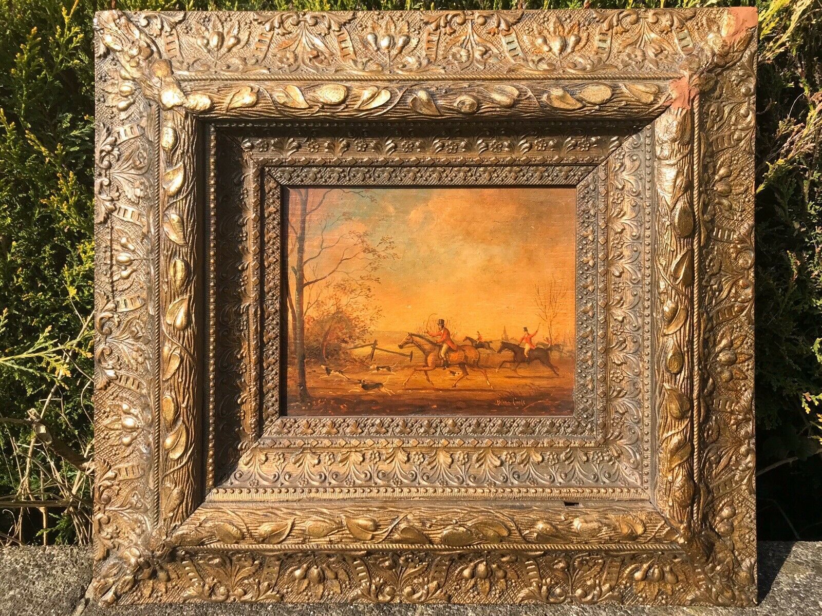 Pair Of Fine Art Hunting Scene Oil Paintings By Artist Brain Cook photo furniture