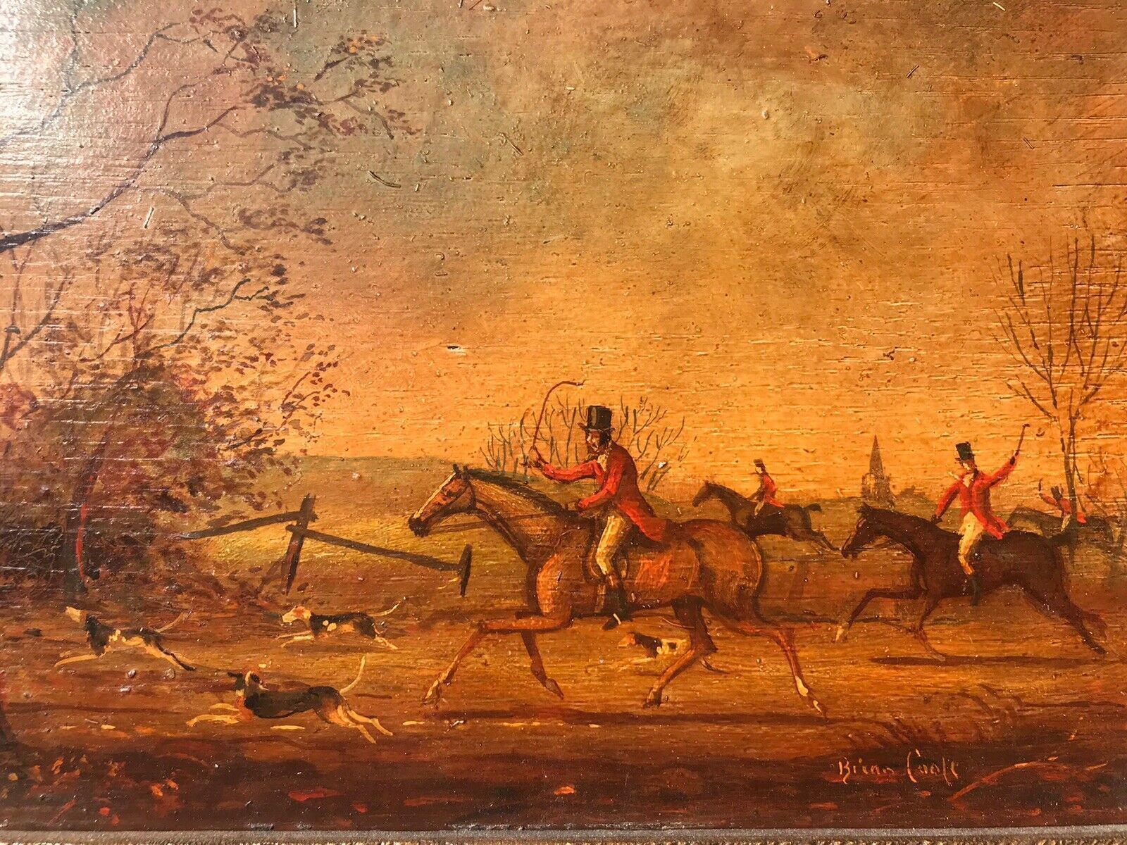 Pair Of Fine Art Hunting Scene Oil Paintings By Artist Brain Cook photo for sale