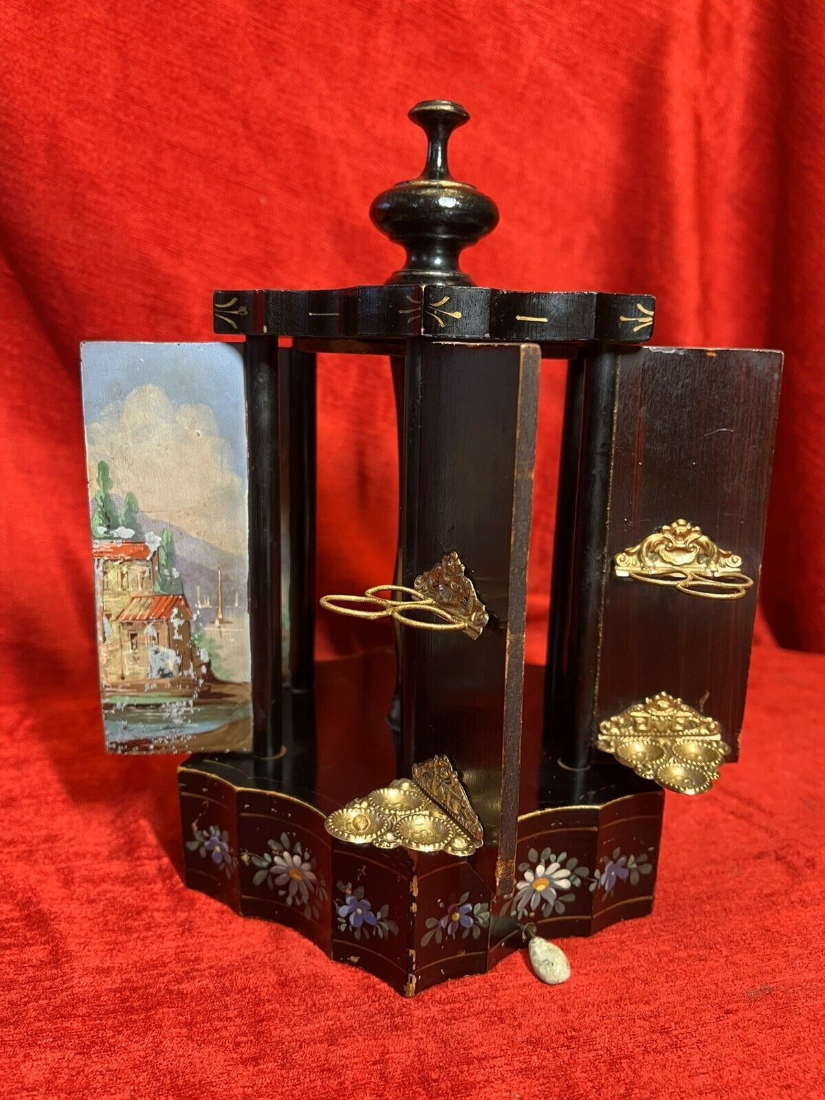 photo for sale Antique Swiss Reuge Musical Cigarette Carousel Adorned With Landscape Scenes