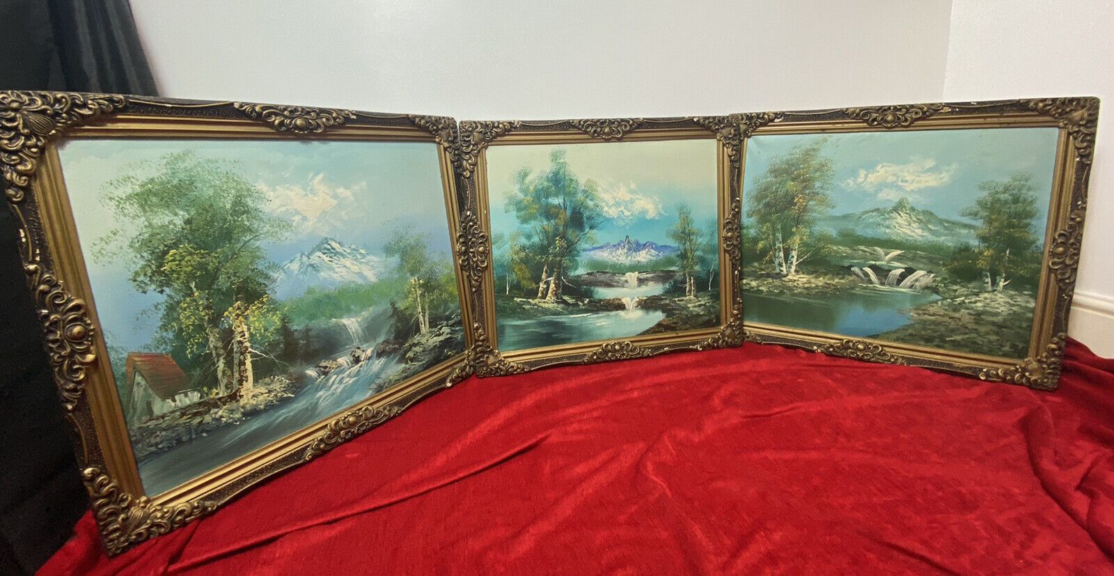 Trio Of Fine Oil Paintings Of The Matterhorn Mountain In Landscape Signed photo for sale
