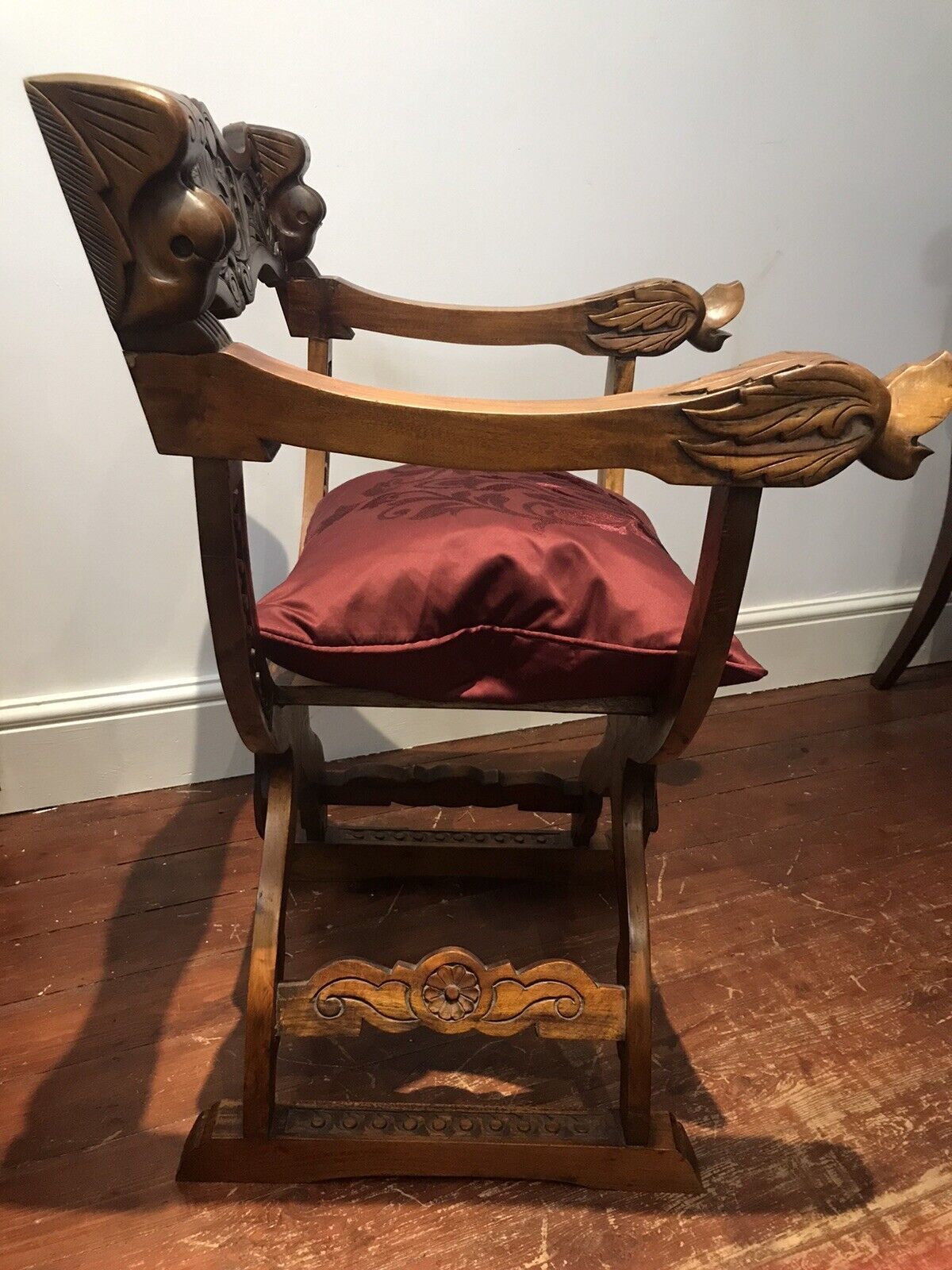 photo furniture Carved Red Walnut X Frame Green Man Great Hall Chair