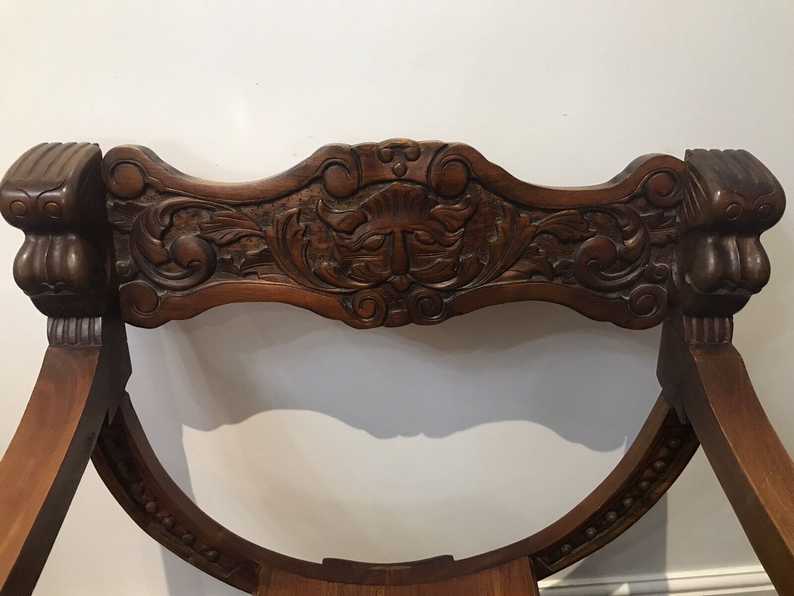 575.0 Carved Red Walnut X Frame Green Man Great Hall Chair photo