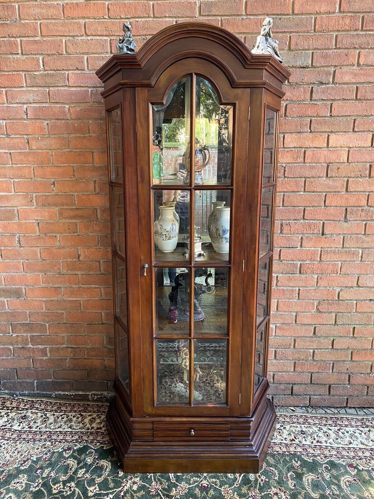 Fine Georgian Style Berger Master Tall Curved Display Cabinet In Solid Elm Wood