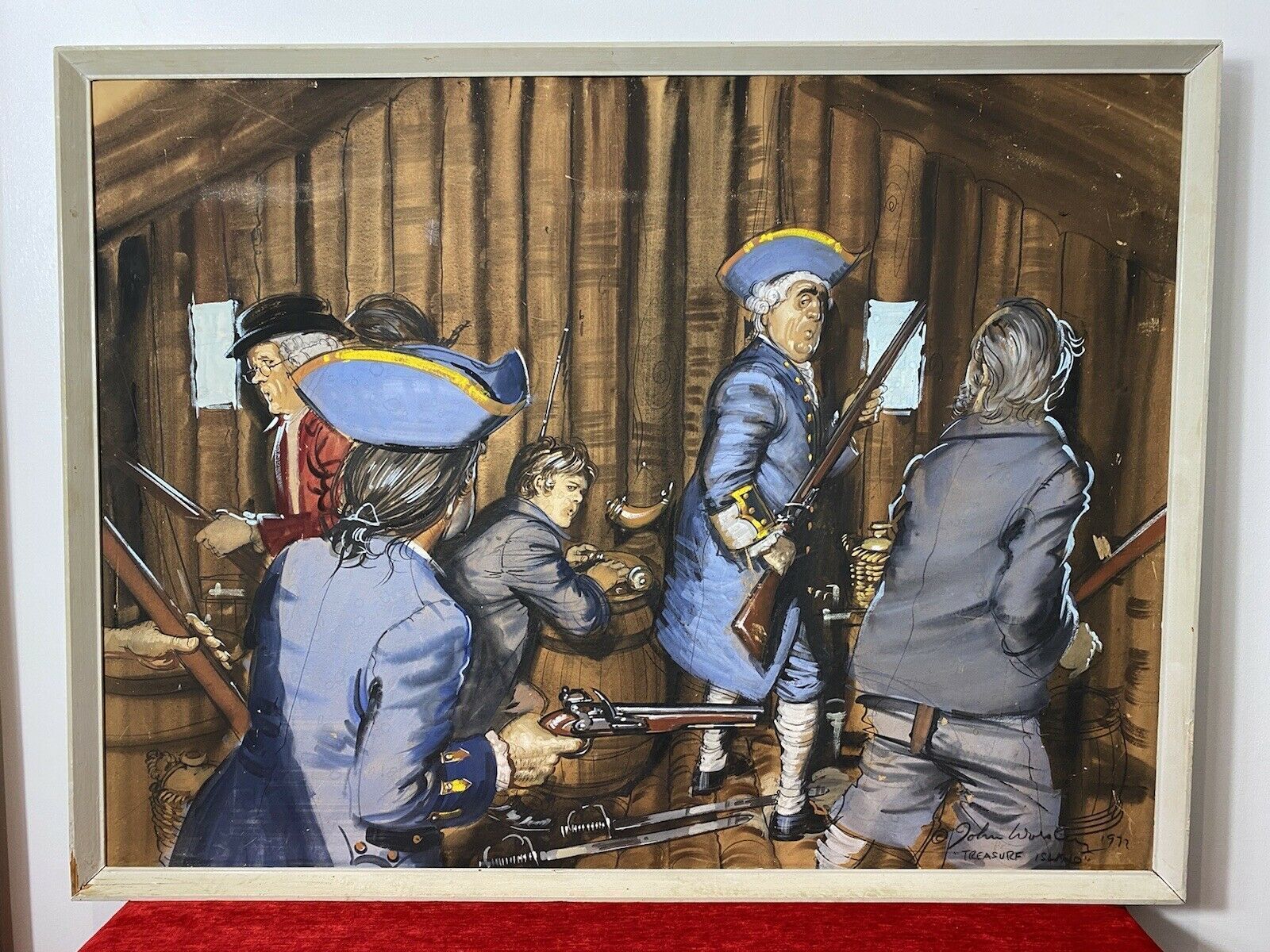 British Artist John Worsley Large Pastle Artwork Title 'Treasure Island' 1972 photo furniture