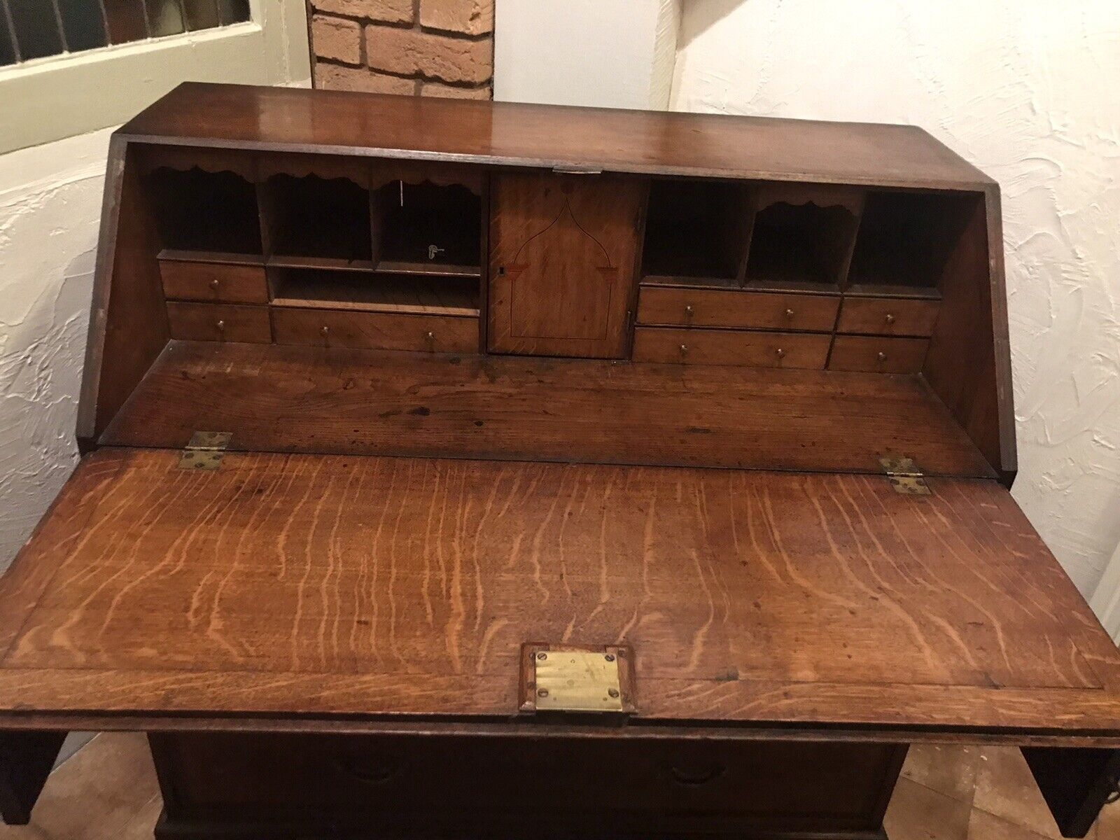 photo for sale Period Antique 18th Century Solid Oak & Mahogany Cross Banded Writing Bureaux