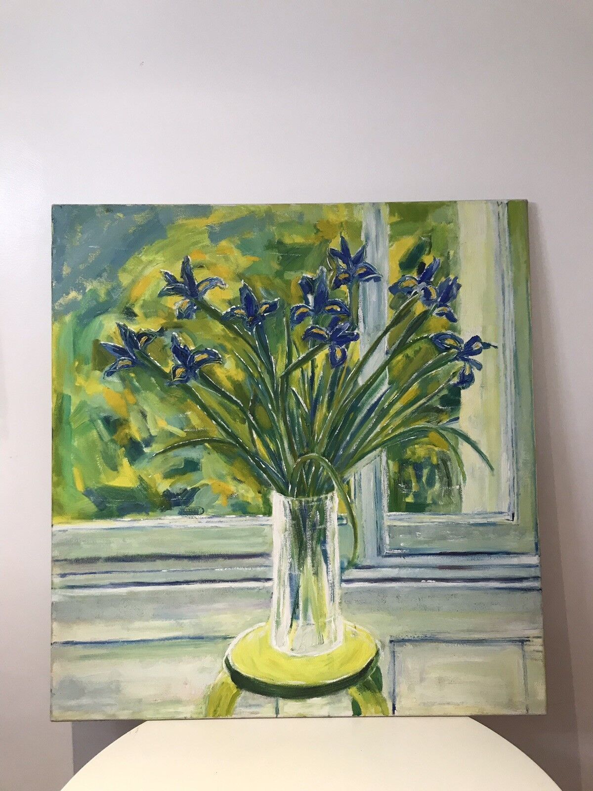 Modern Art Oil On Canvas Vase Of Dutch Iris
