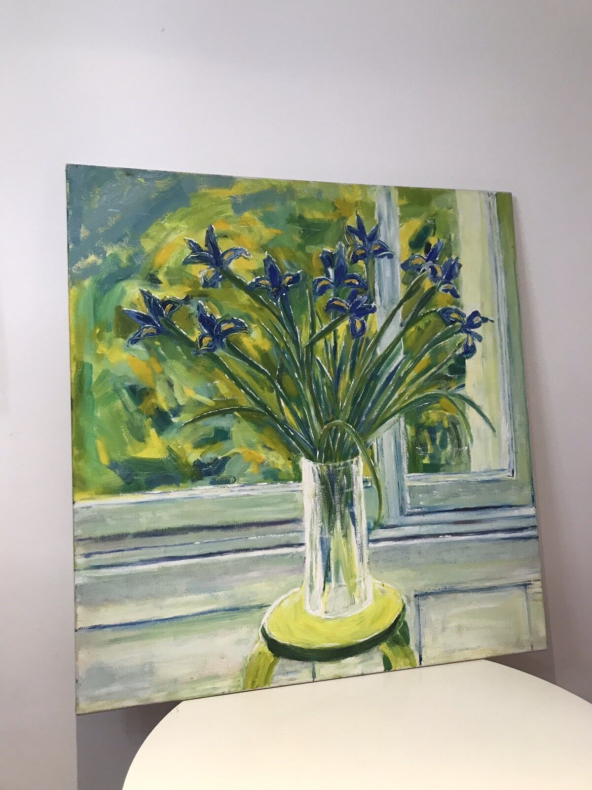 Modern Art Oil On Canvas Vase Of Dutch Iris photo Art
