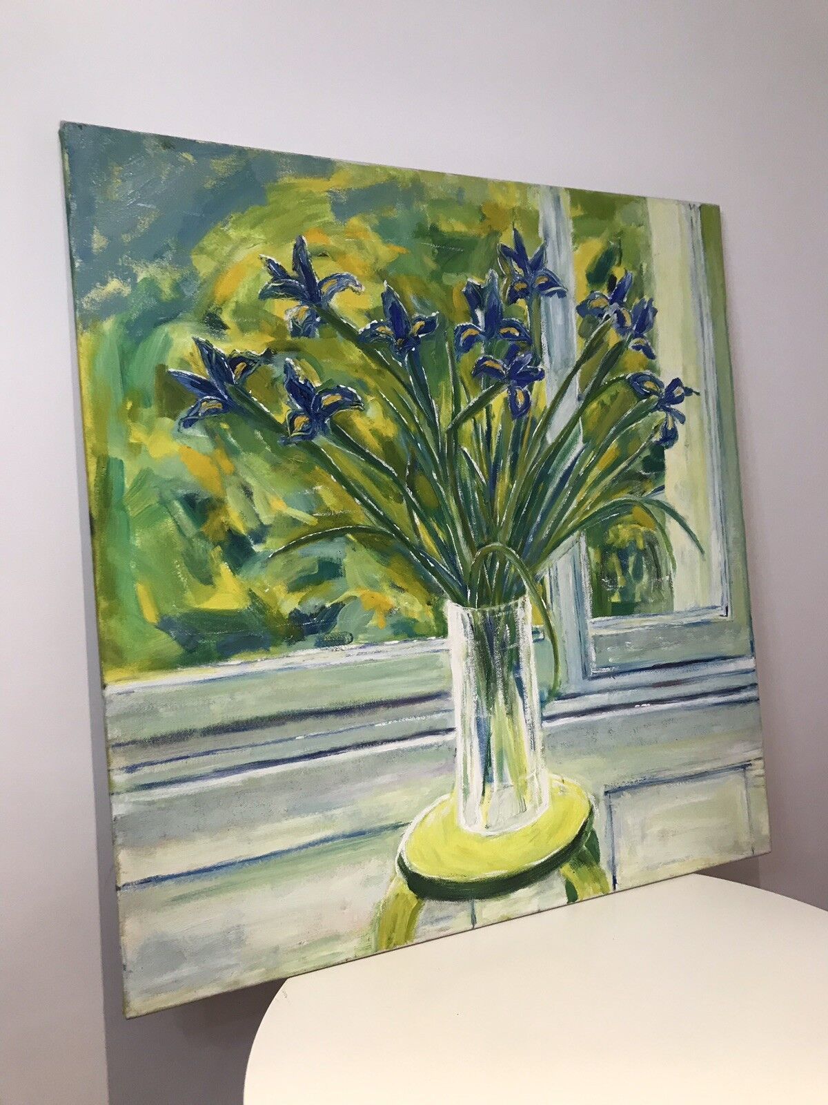 Modern Art Oil On Canvas Vase Of Dutch Iris photo 285.0