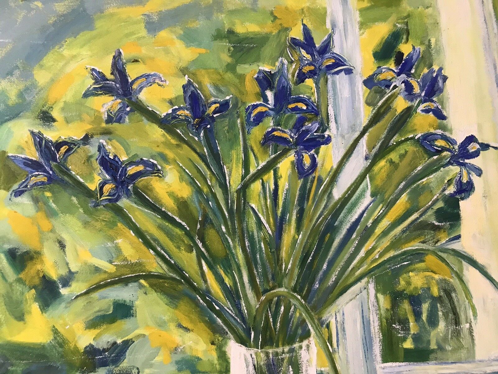 Modern Art Oil On Canvas Vase Of Dutch Iris photo vinterior