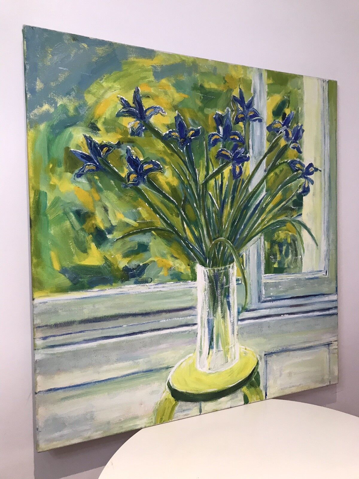 Modern Art Oil On Canvas Vase Of Dutch Iris photo buy