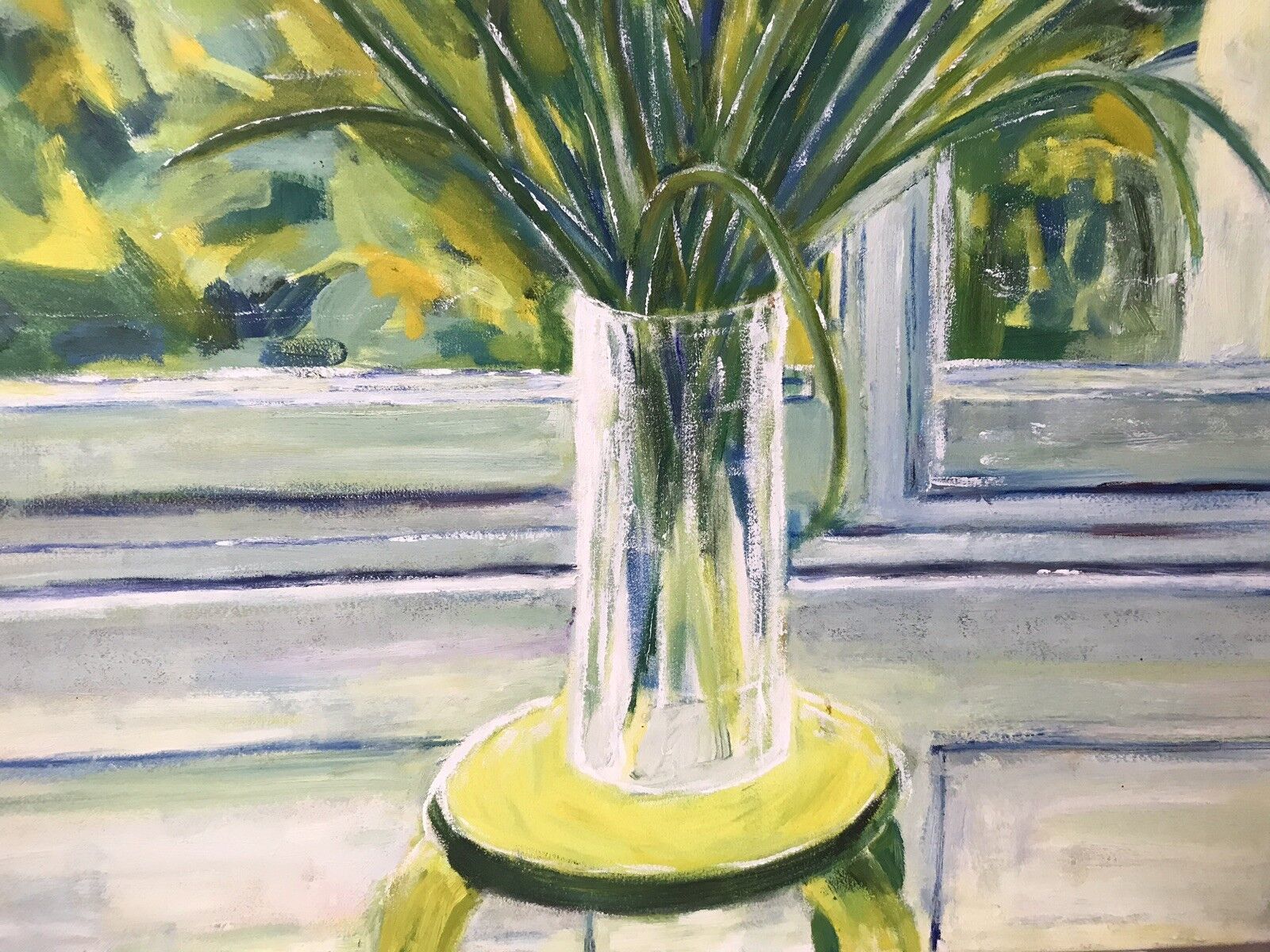 Modern Art Oil On Canvas Vase Of Dutch Iris photo vintage