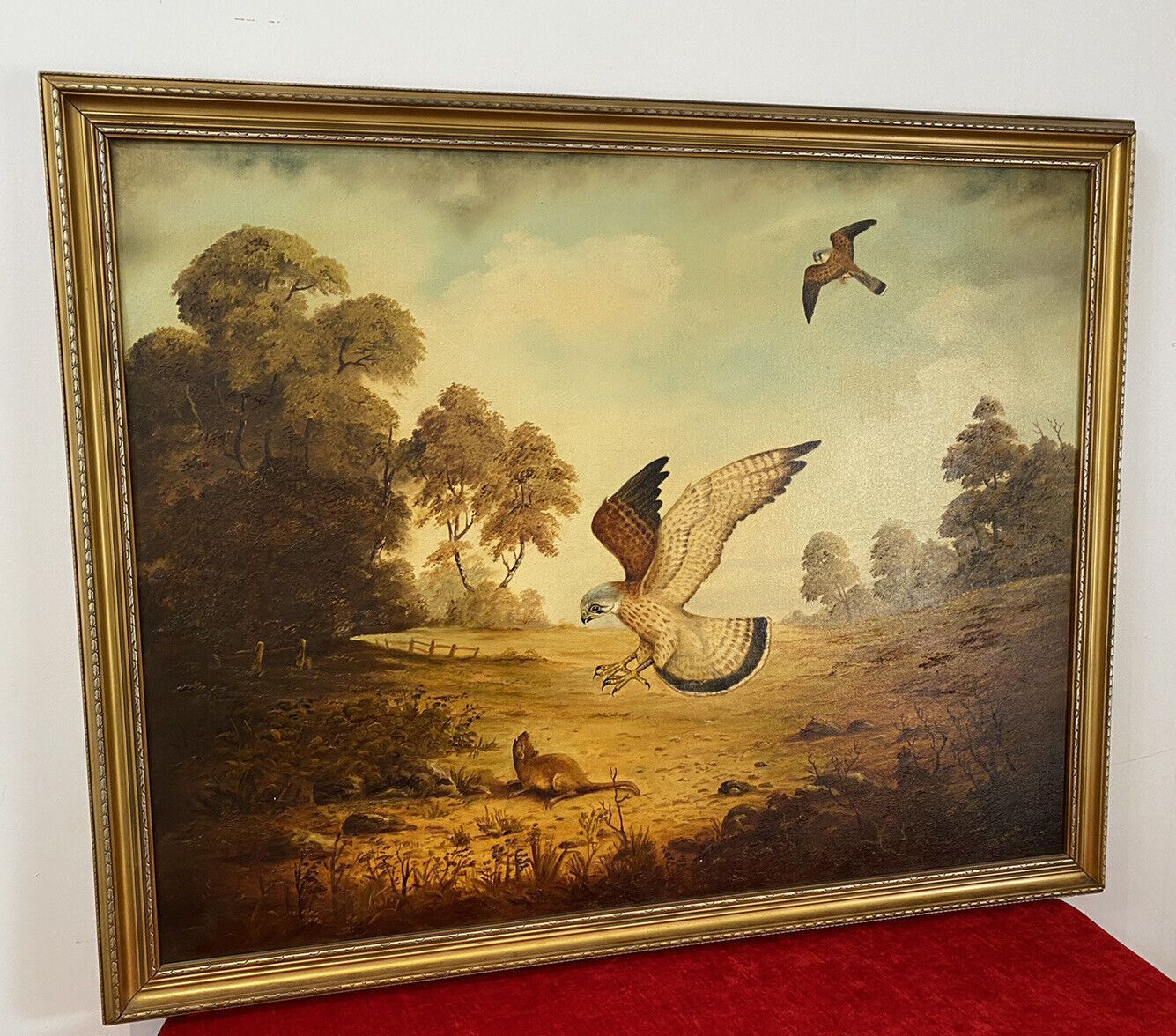 Original Oil Painting Of Hunting Birds Of Prey Signed By Artist G Millhouse photo vinterior