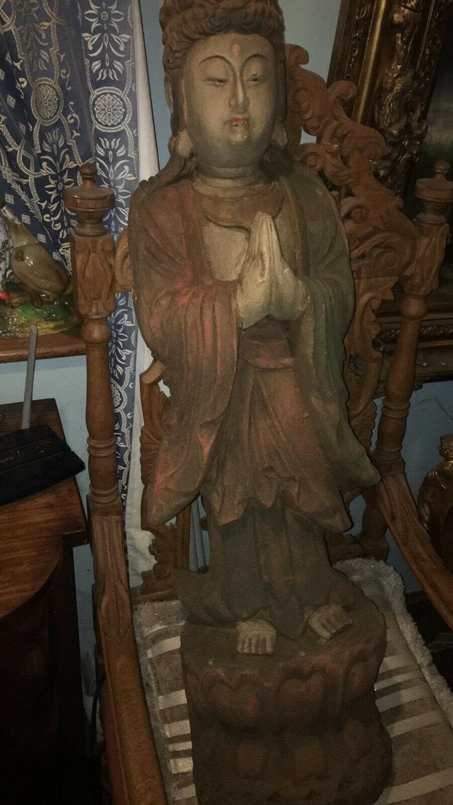 Large Oriental Carved Statue Of A Goddess From The Orient photo 985.0