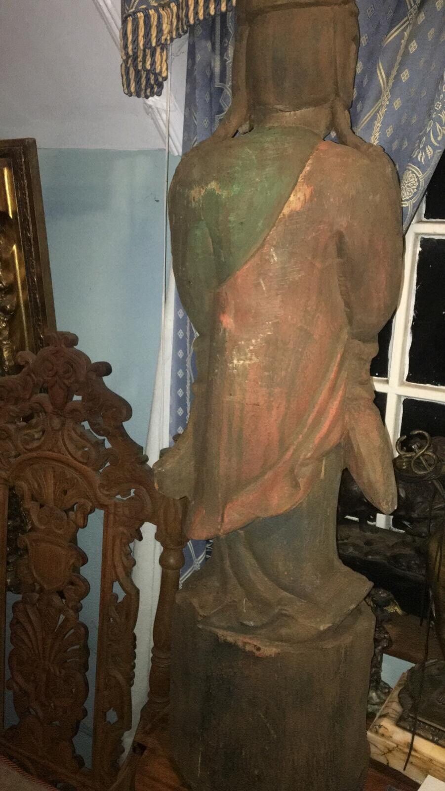 985.0 Large Oriental Carved Statue Of A Goddess From The Orient photo
