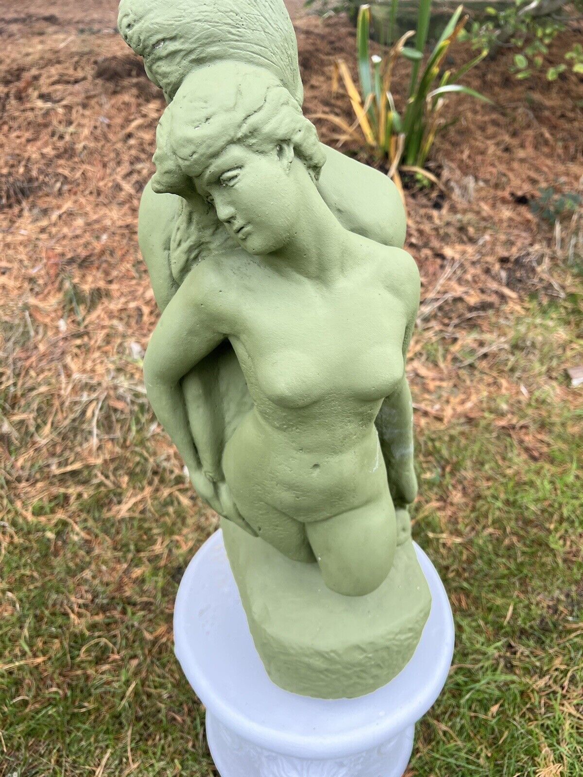 The Myth Of Adam & Eve Garden Trophy Sculpture On Cylindrical Plinth photo Garden Decor