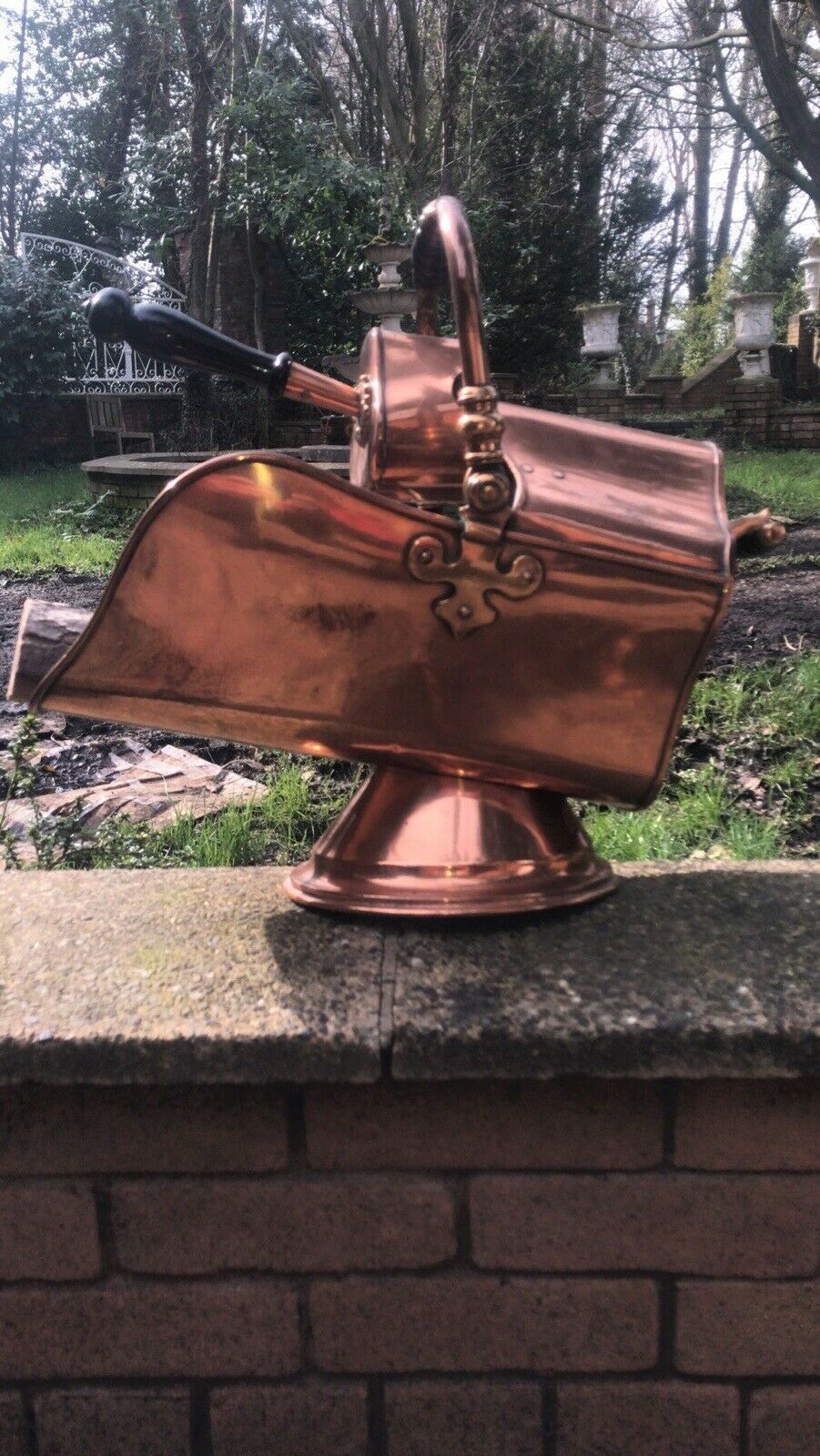 Fine Period 1820 Georgian Helmet Coal Scuttle With Original Coat Shovel