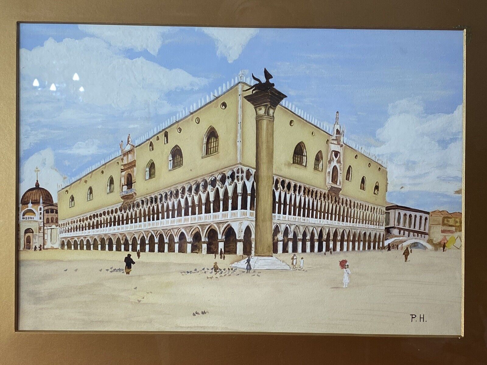 Historic Architectural Study Doges Palace Venice Watercolour Painting Signed photo furniture