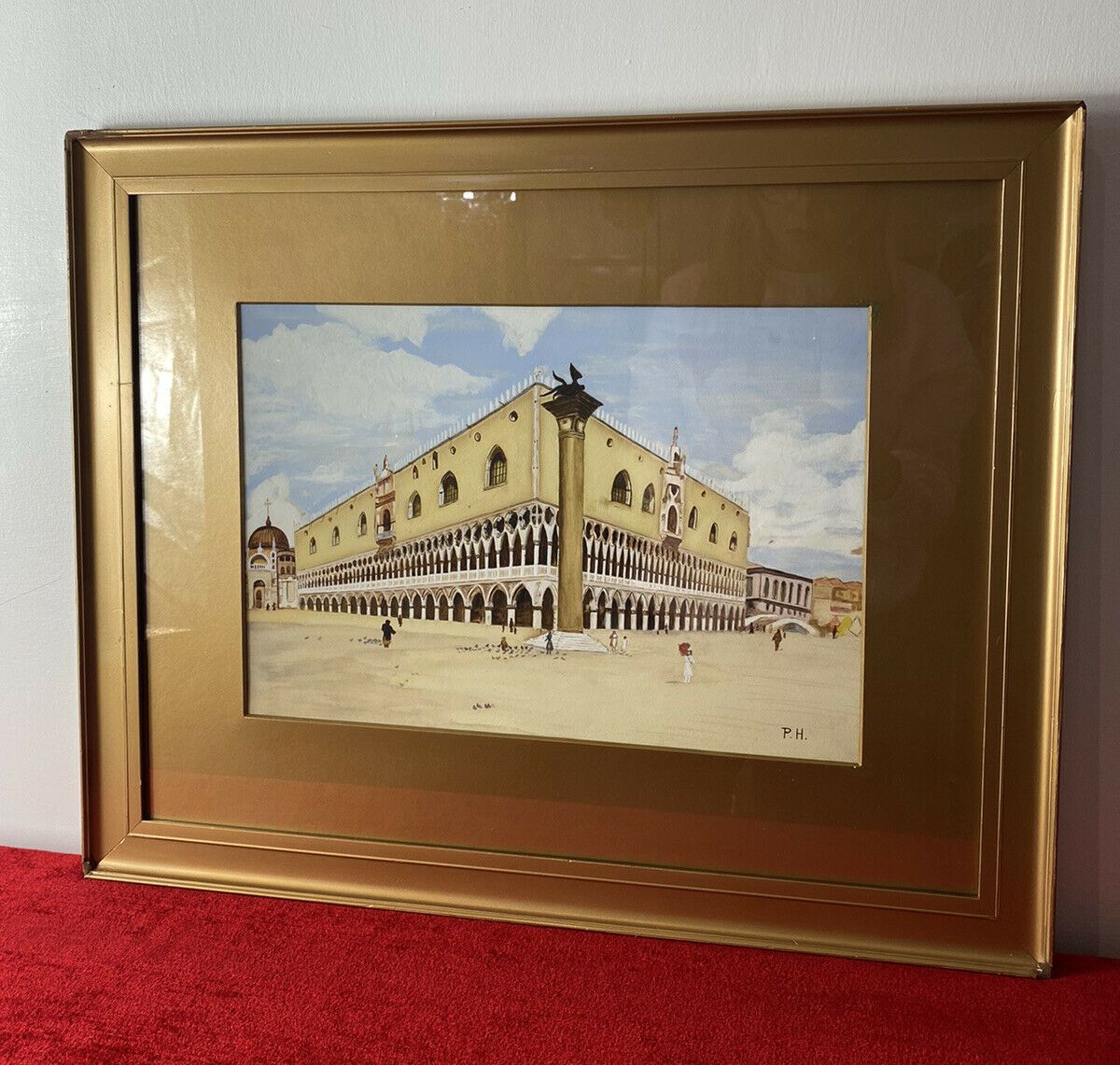 Historic Architectural Study Doges Palace Venice Watercolour Painting Signed photo for sale
