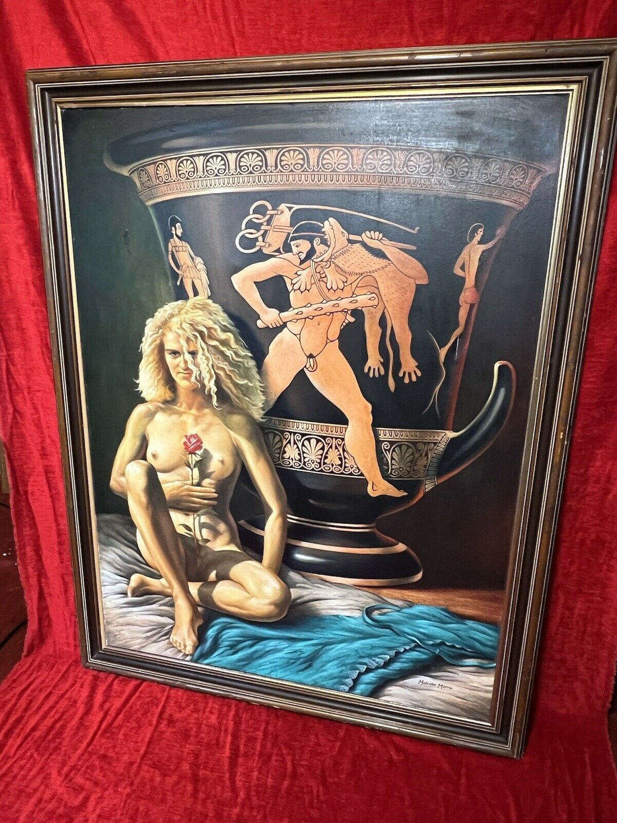 Large Malcolm Morris Oil Painting Female Muse With Monumental Sacrificial Urn photo vinterior