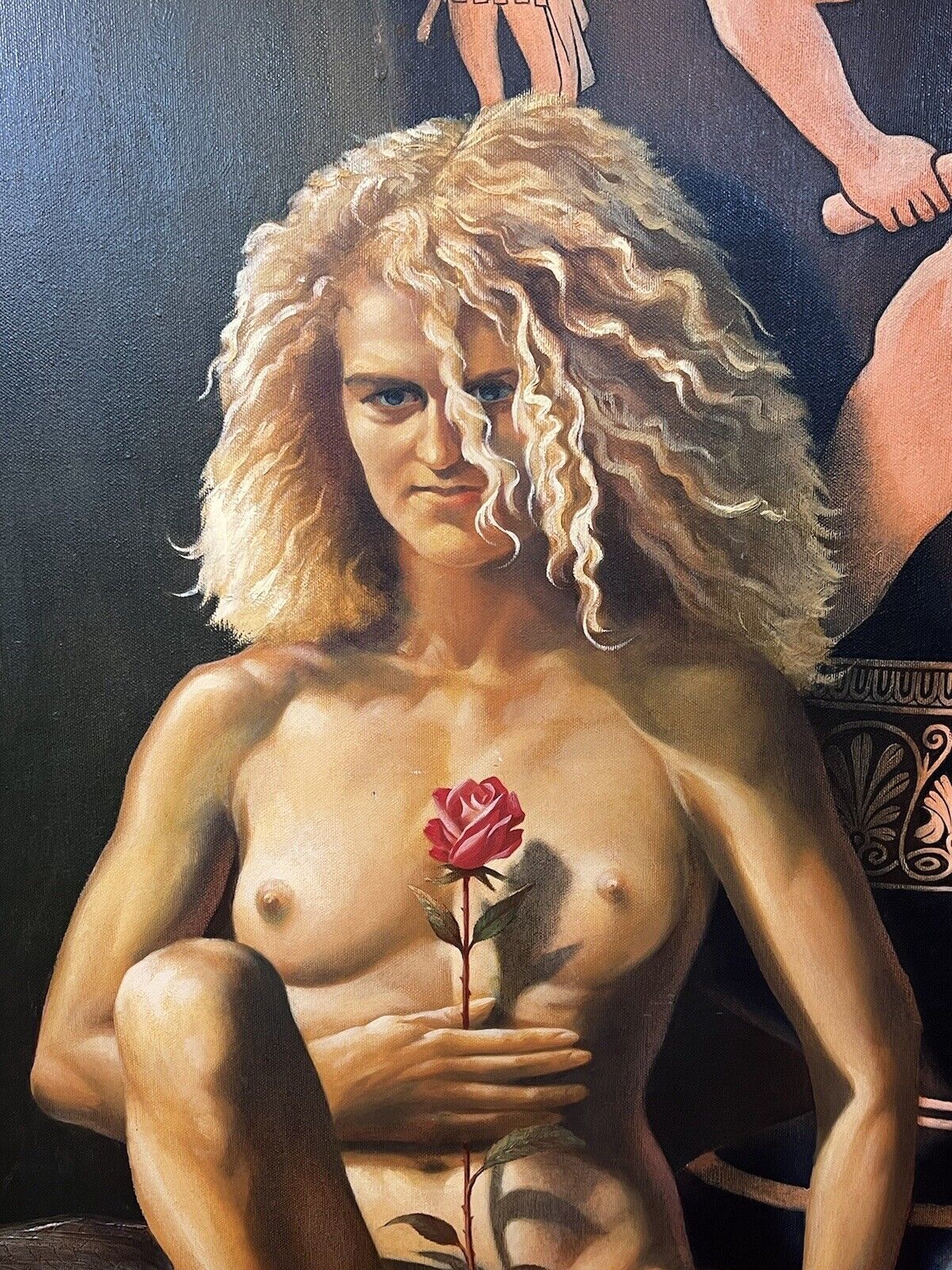 Large Malcolm Morris Oil Painting Female Muse With Monumental Sacrificial Urn photo vintage