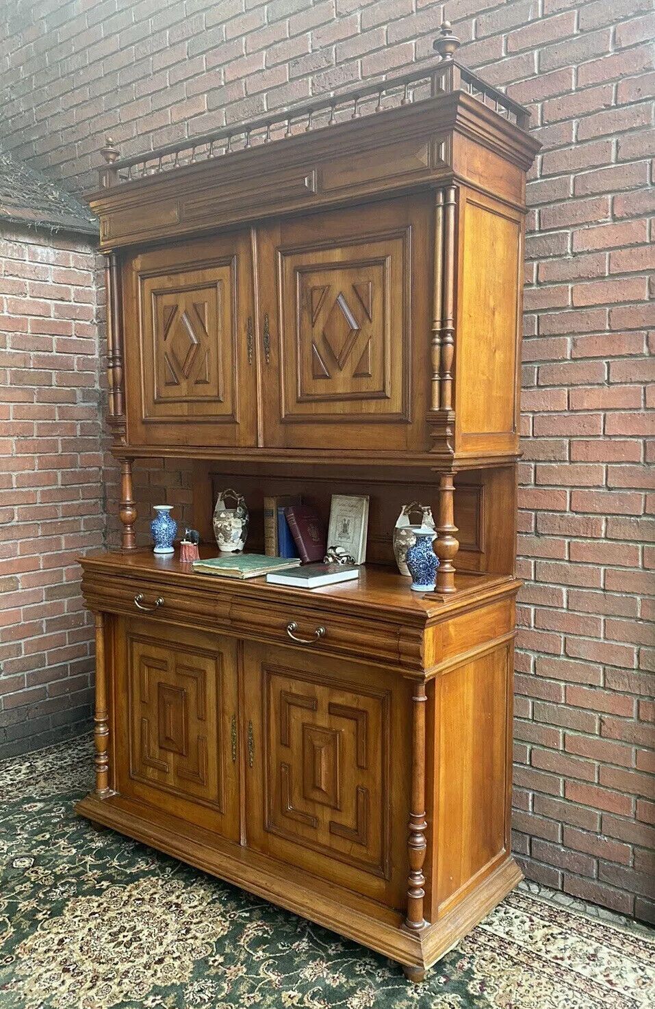 Antique German Bieder Meyer Style Monumental Satinwood Carved Bookcase photo for sale