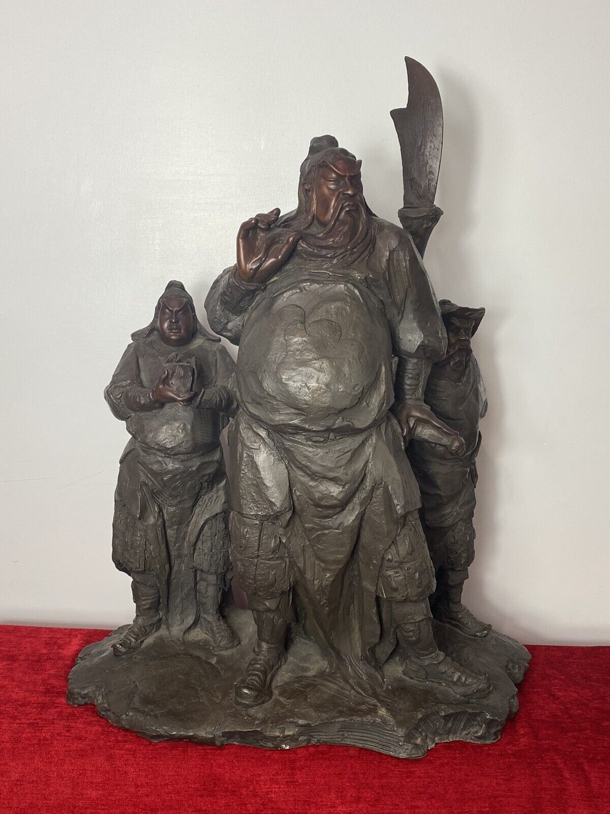 Fine Large Museum Quality Sculptural Bronze Statue Of Three Tibetan Warriors