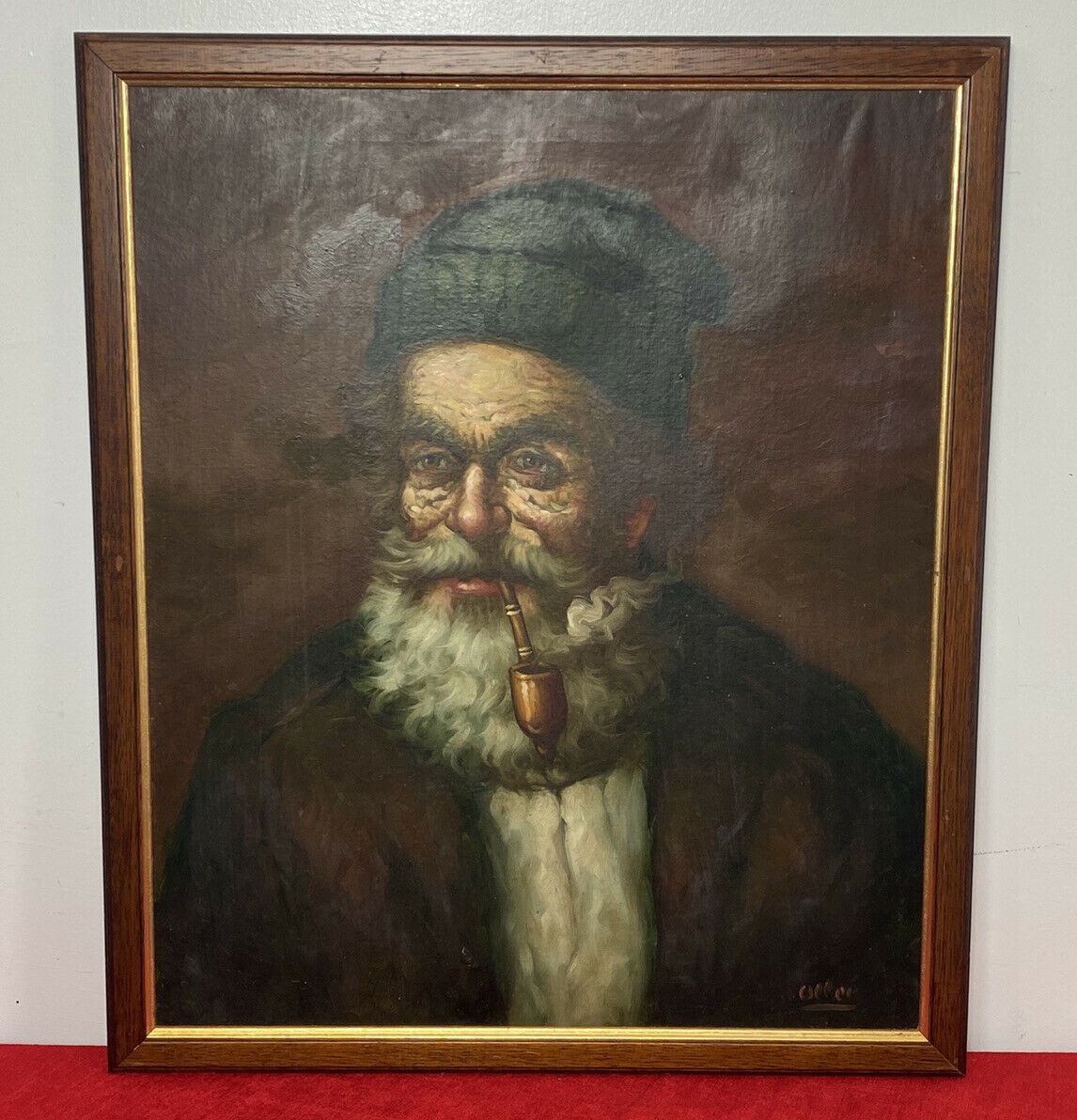 Original Portrait Old Gentleman Smoking A Pipe By Artist Jose Olles Of Barcelona