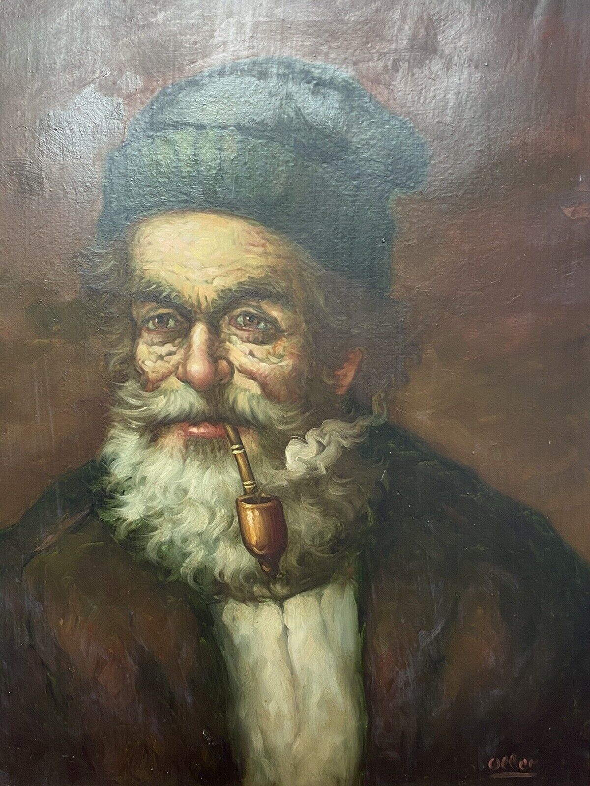 Original Portrait Old Gentleman Smoking A Pipe By Artist Jose Olles Of Barcelona photo Art