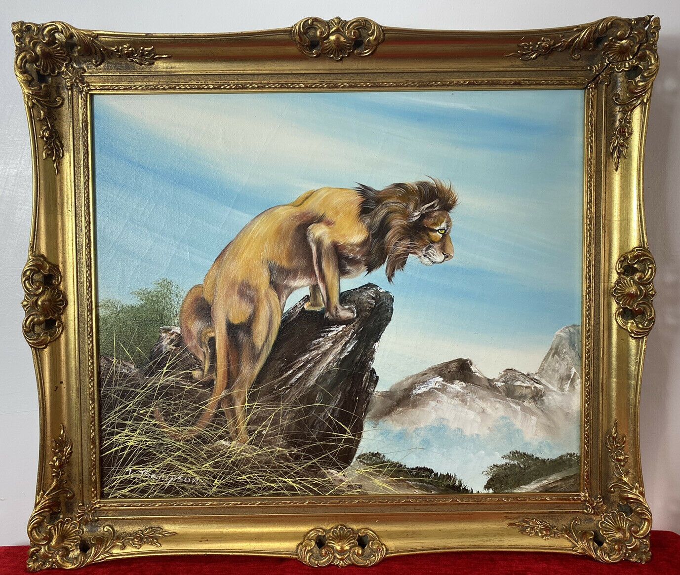 20th Century Lion Oil Artwork 'Leader Of The Pride' Signed J Thompson