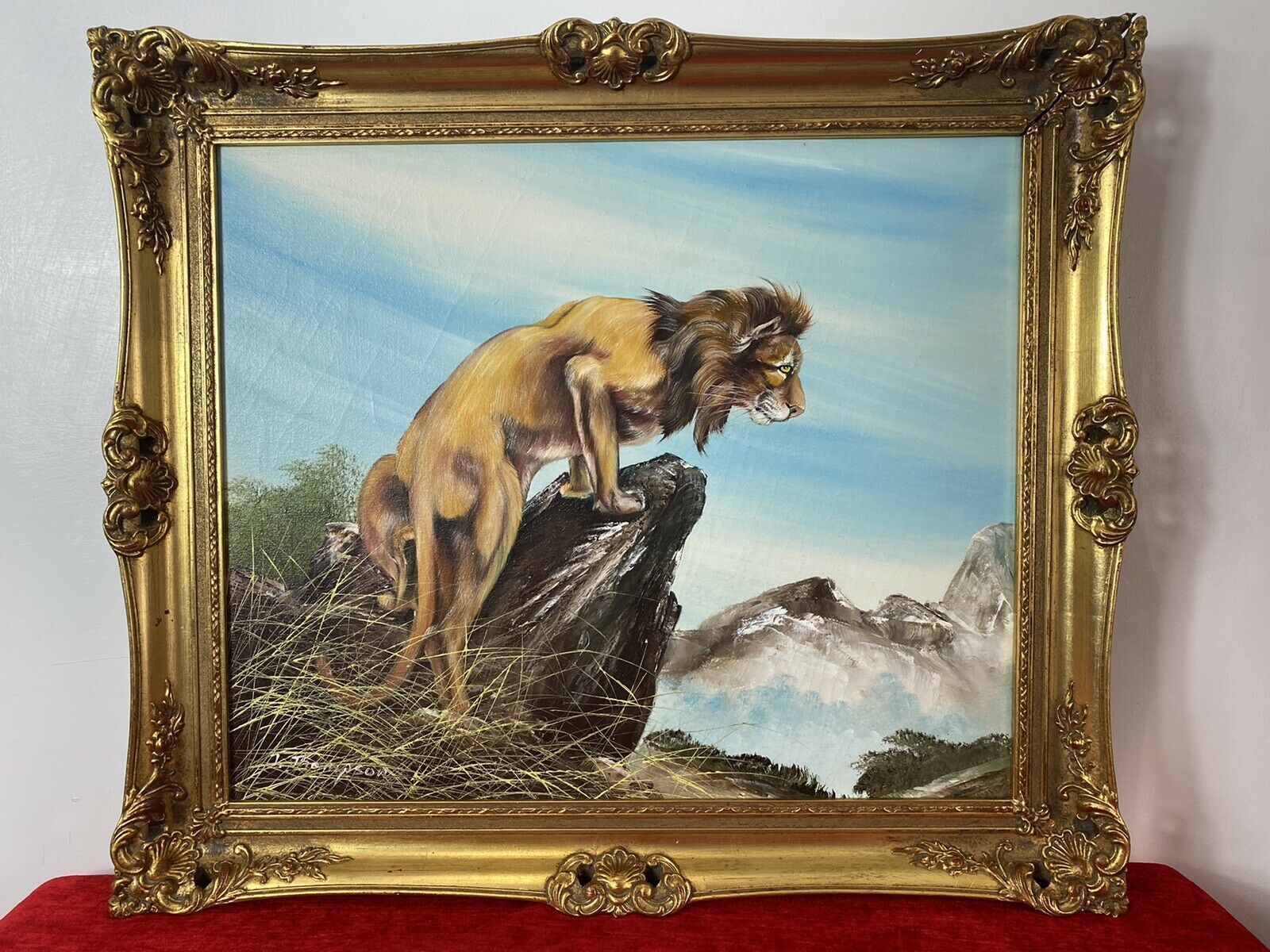 20th Century Lion Oil Artwork 'Leader Of The Pride' Signed J Thompson photo for sale