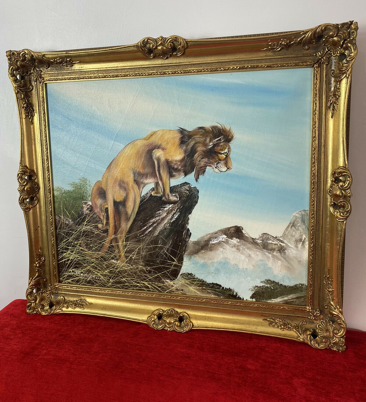 photo for sale 20th Century Lion Oil Artwork 'Leader Of The Pride' Signed J Thompson