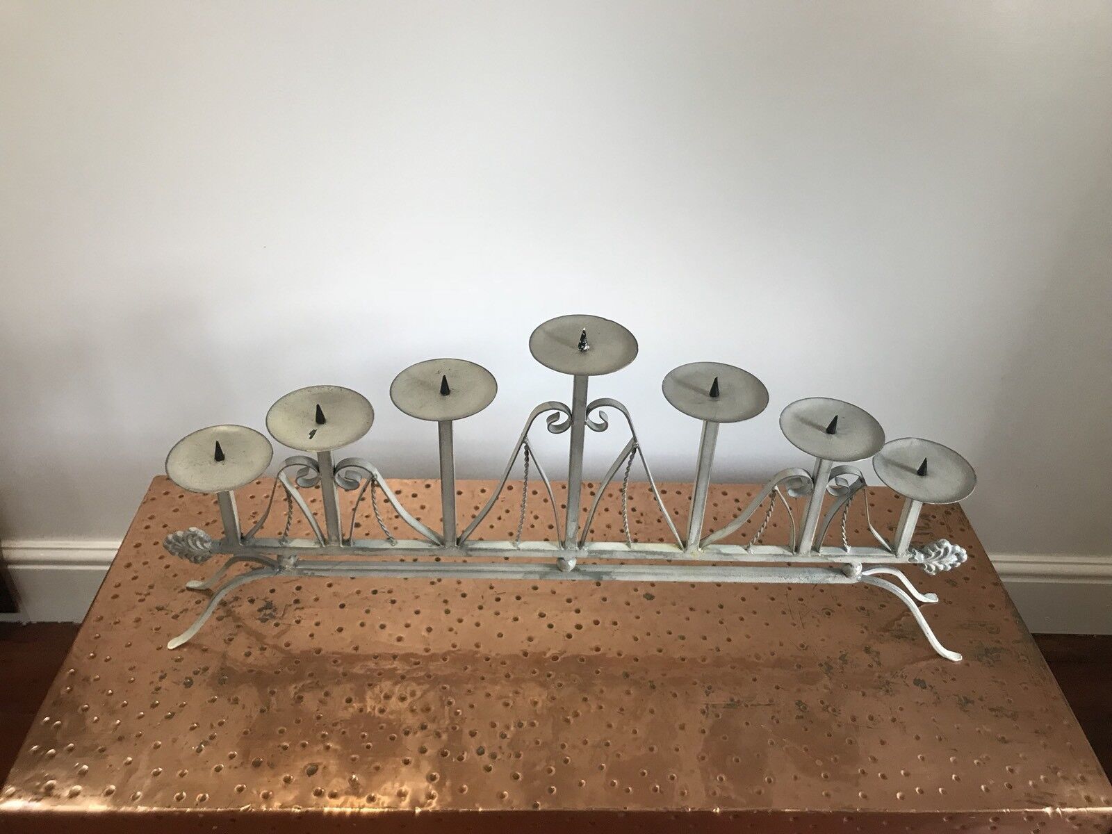 Pair Of Ornate Architectural Wrought Iron 7 Branch Candelabras photo 122.0